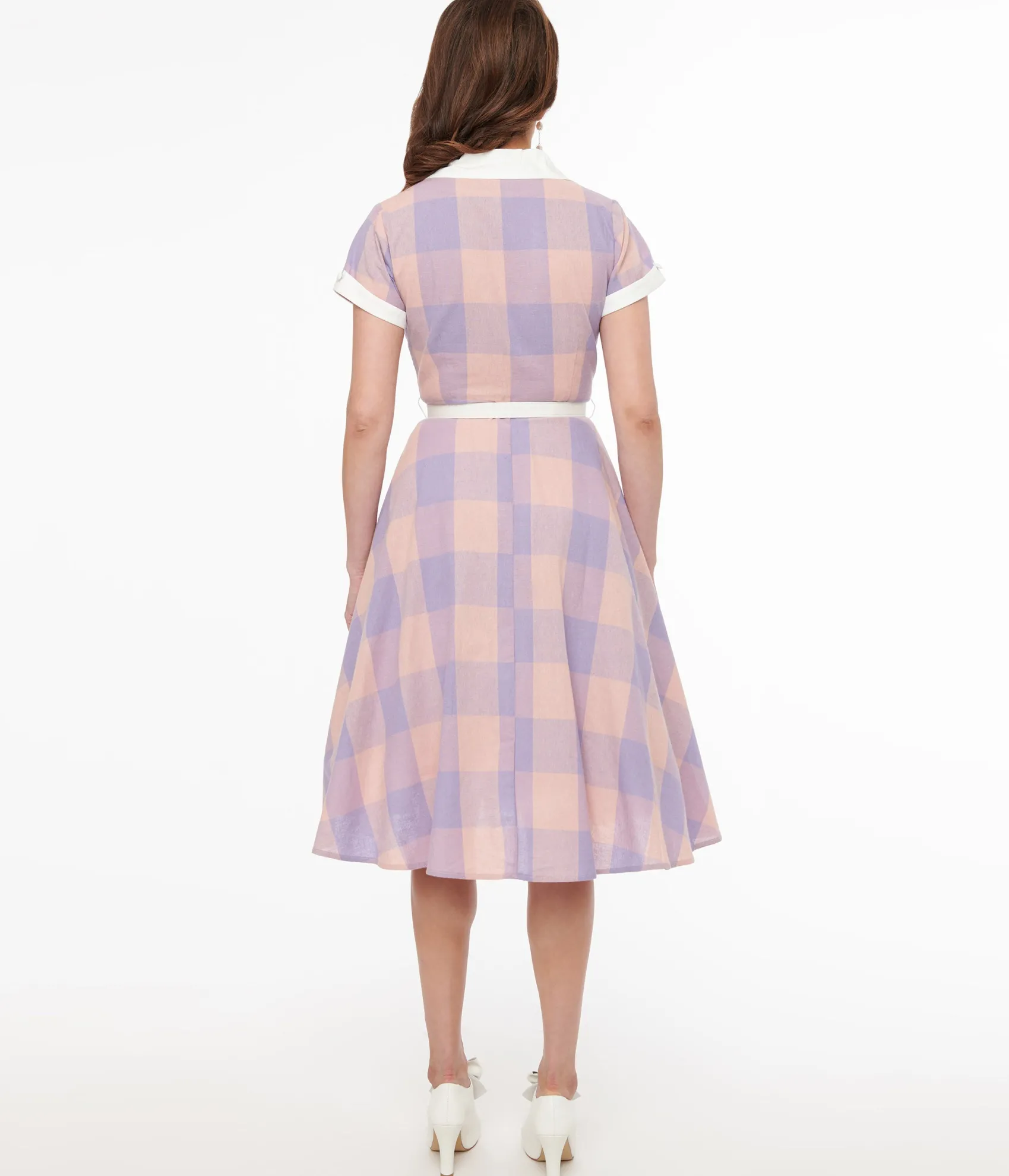 Unique Vintage 1950s Lavender & Pink Gingham Cotton Alexis Swing Dress Flash Sale