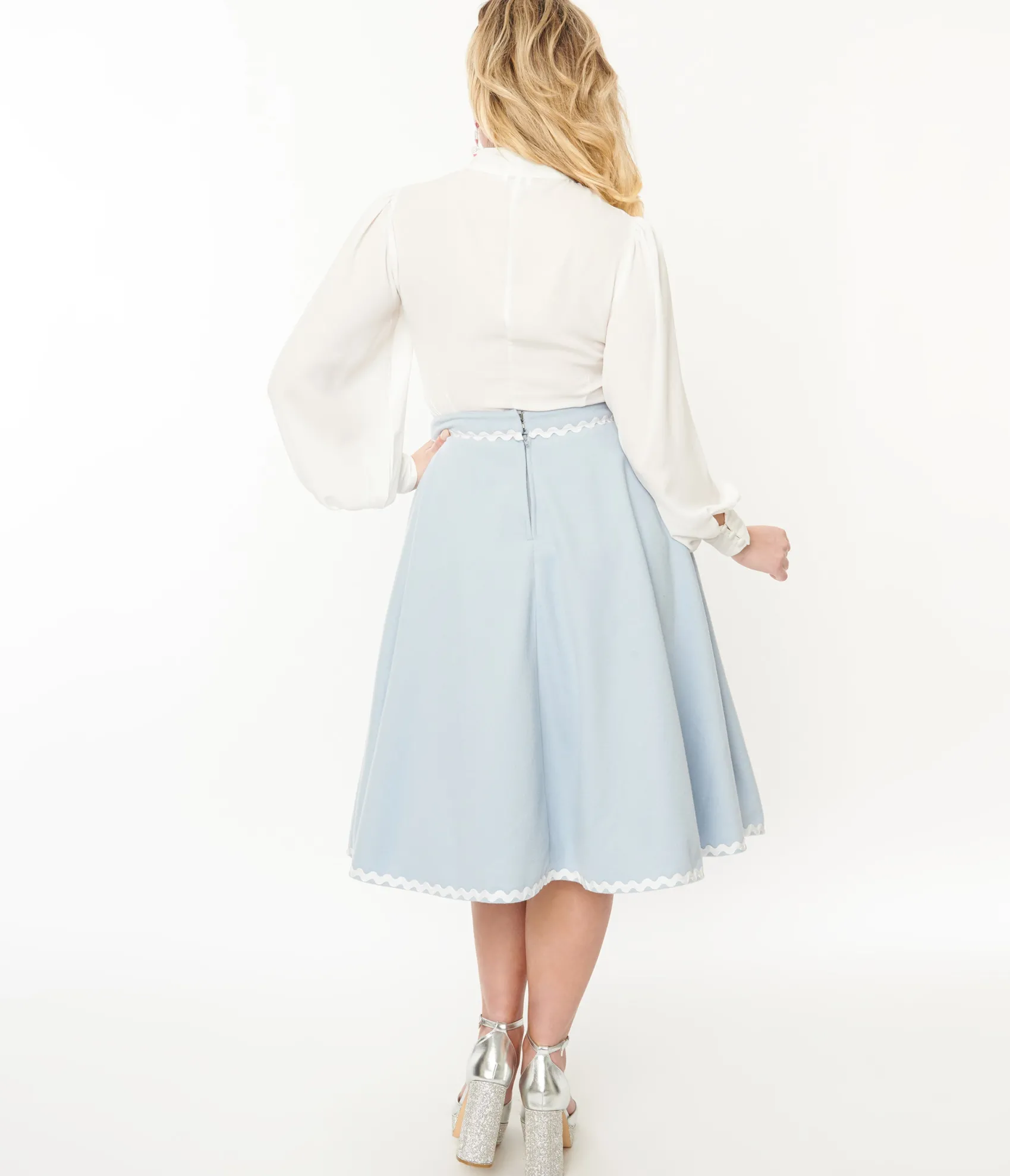 Unique Vintage 1950s Light Blue & Rainbow Sequin Soda Shop Swing Skirt Clearance
