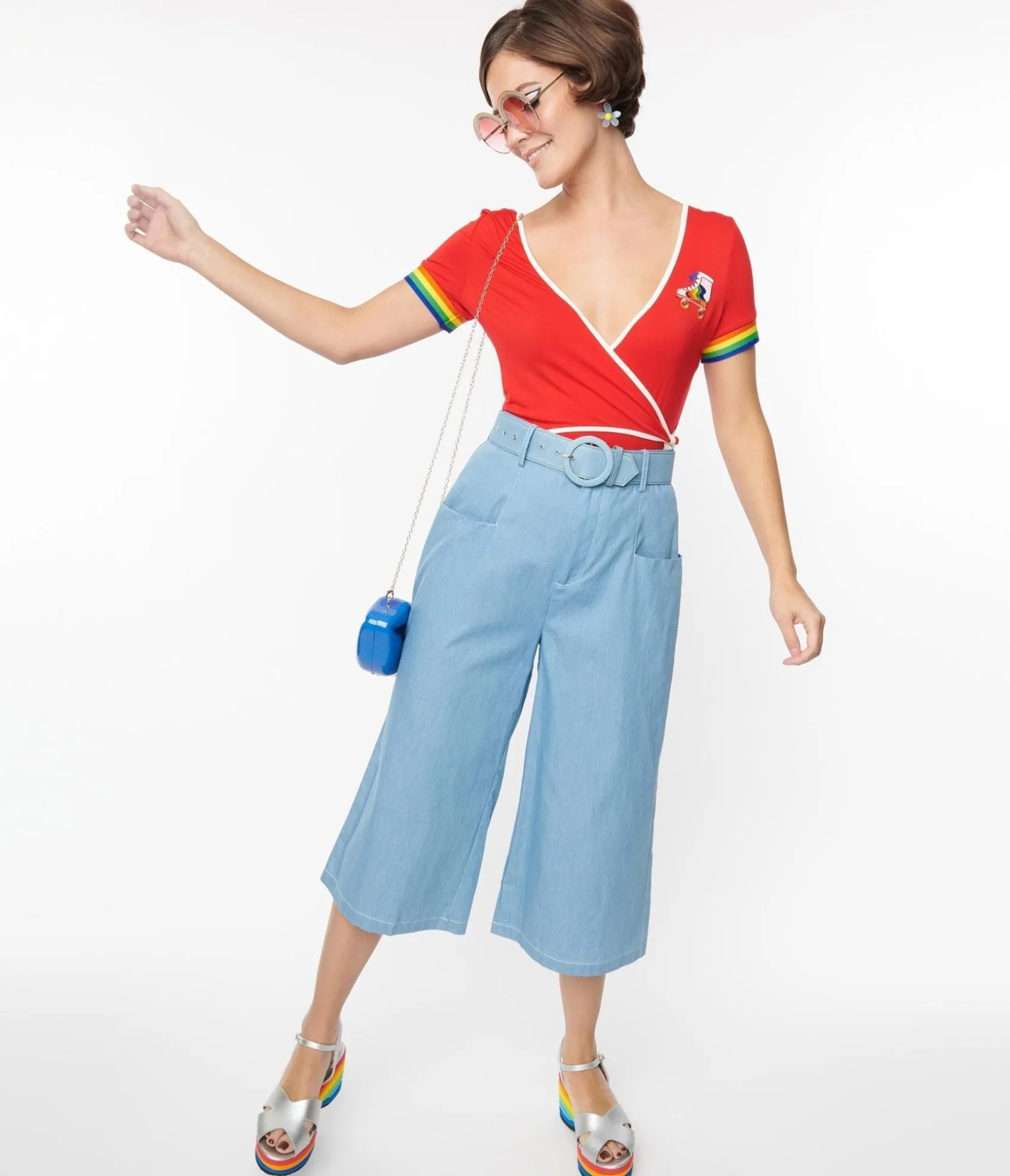Unique Vintage 1940s Light Blue Denim Ginger Capri Pants New