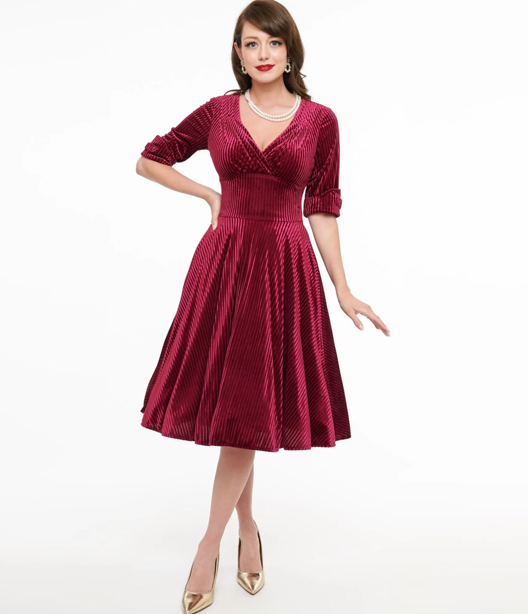 Unique Vintage 1950s Merlot Textured Velvet Delores Swing Dress Sale