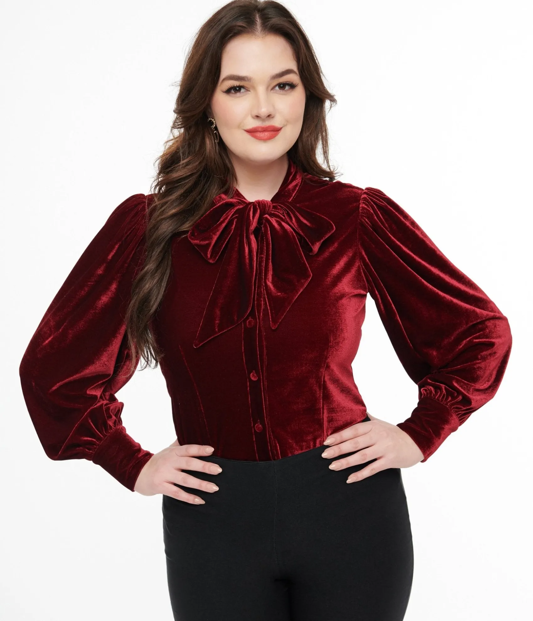 Unique Vintage 1950s Merlot Velvet Gwen Blouse Hot