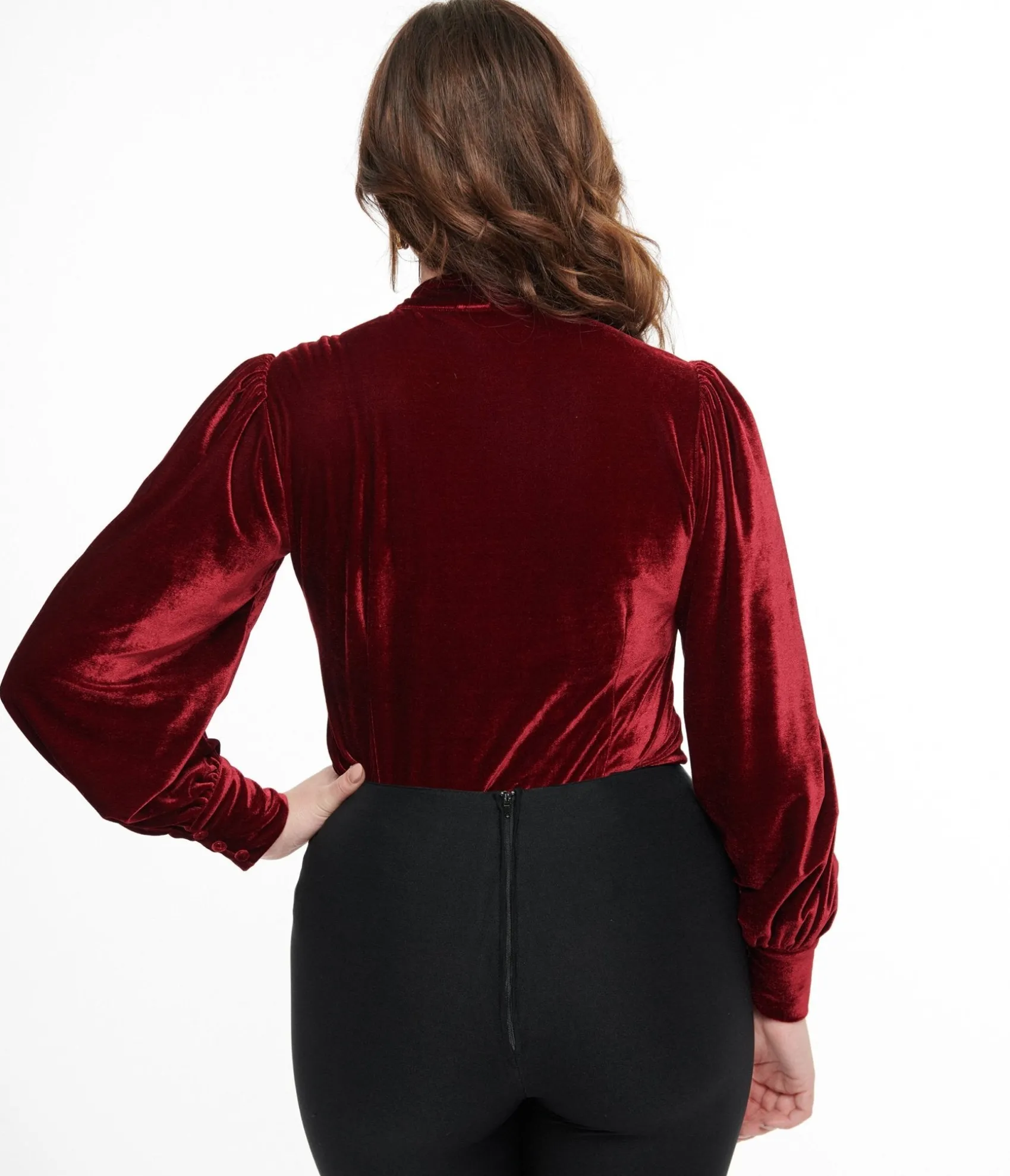 Unique Vintage 1950s Merlot Velvet Gwen Blouse Hot