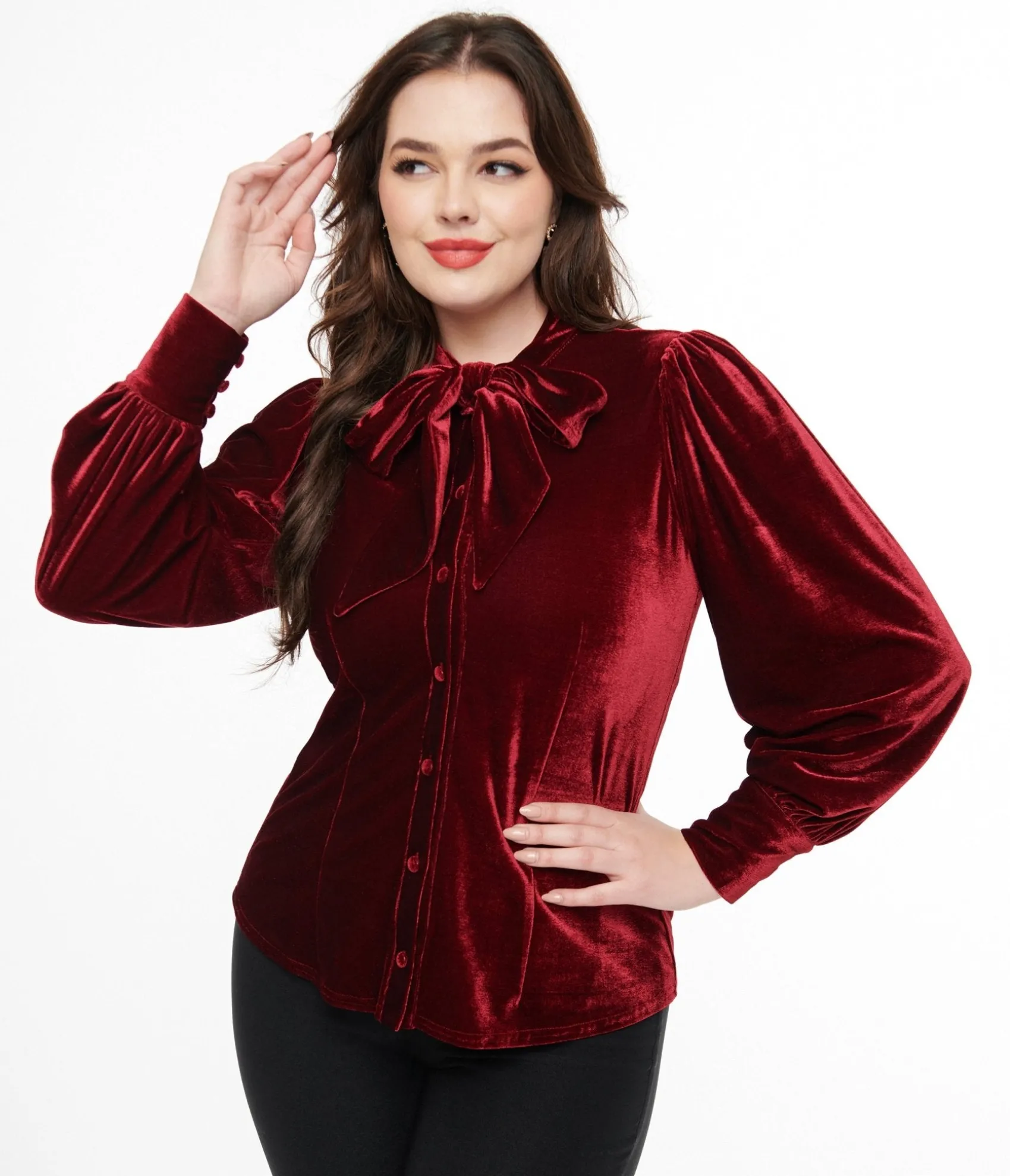 Unique Vintage 1950s Merlot Velvet Gwen Blouse Hot