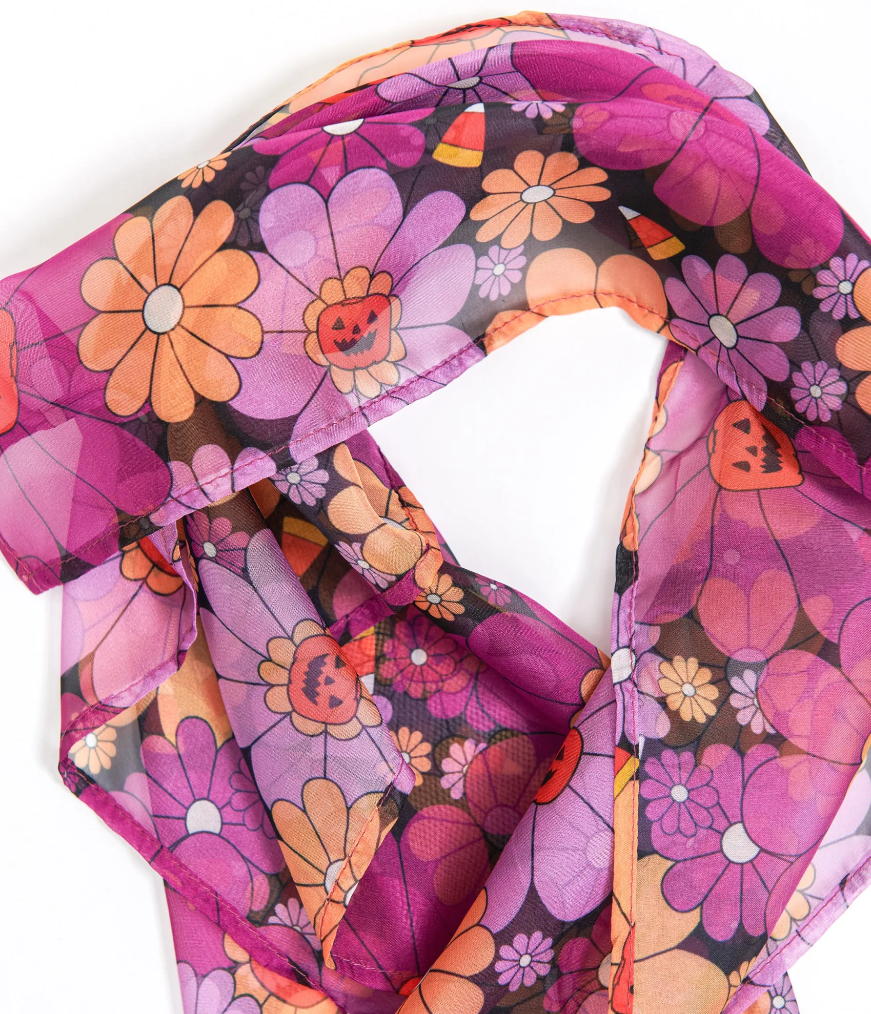 Unique Vintage 1950s Mod Floral Pumpkin Halloween Hair Scarf Best Sale