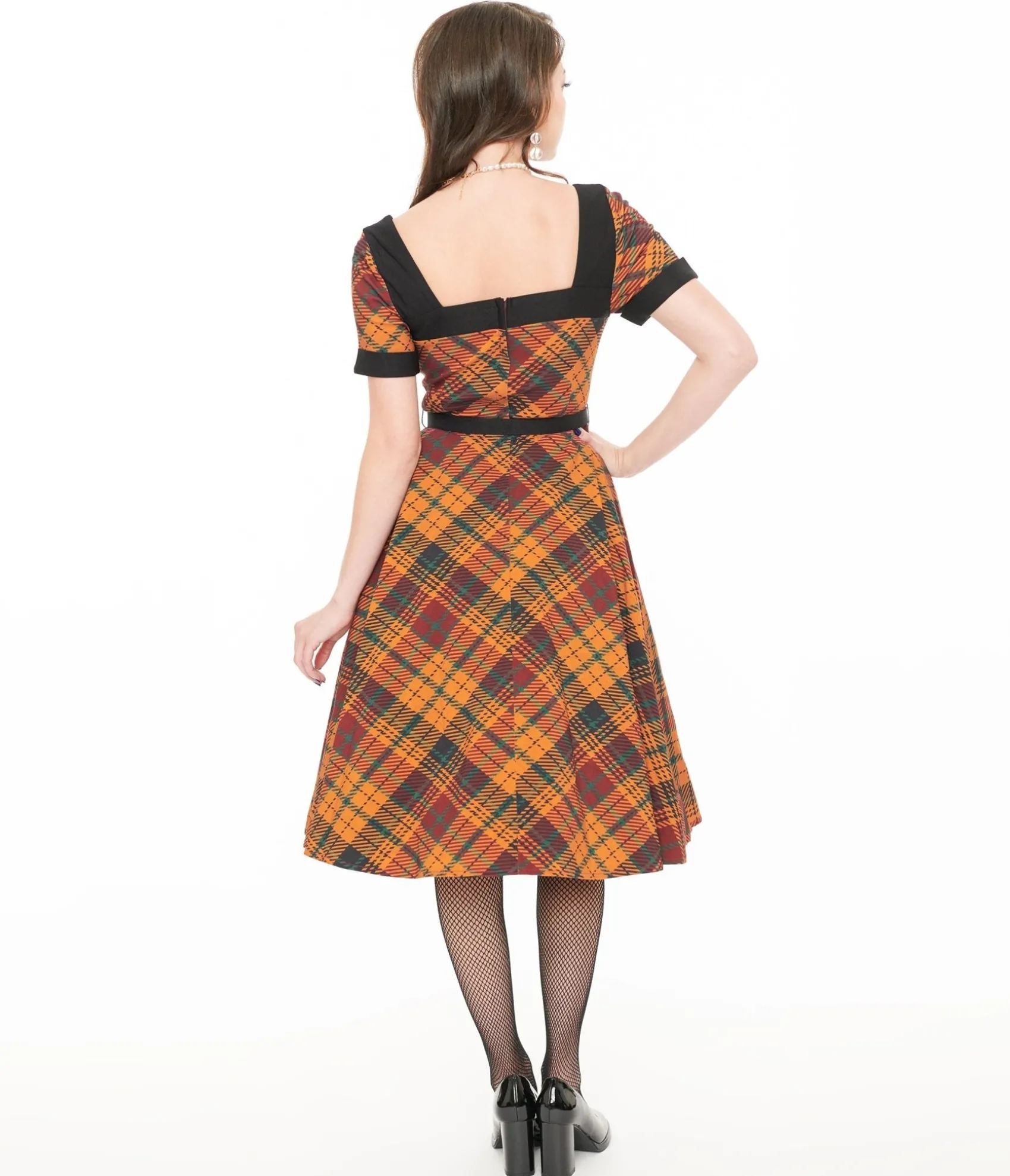 Unique Vintage 1950s Mustard Yellow & Burgundy Plaid Swing Dress Cheap