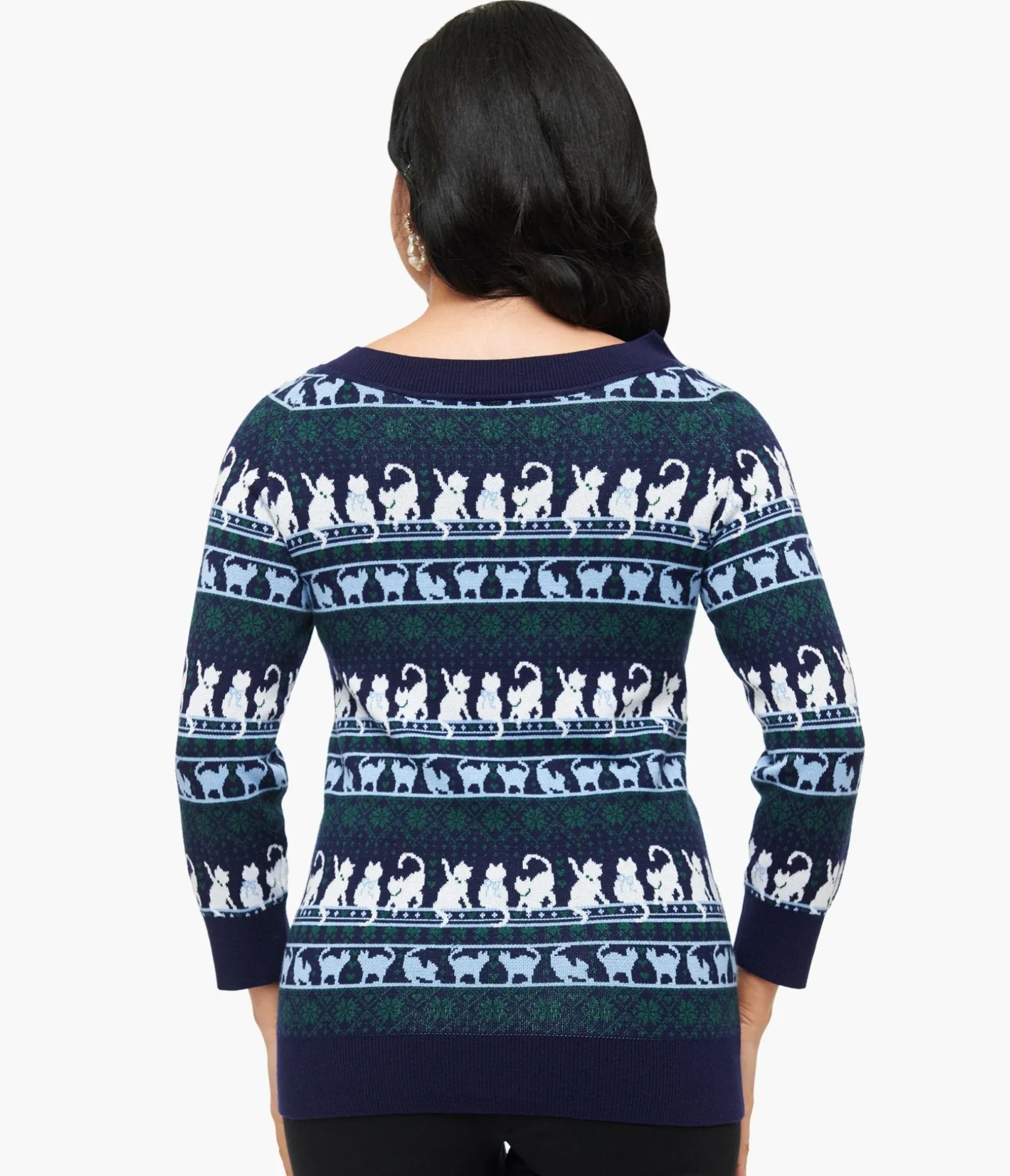 Unique Vintage 1940s Navy & White Cat Pattern Lorelai Sweater Hot