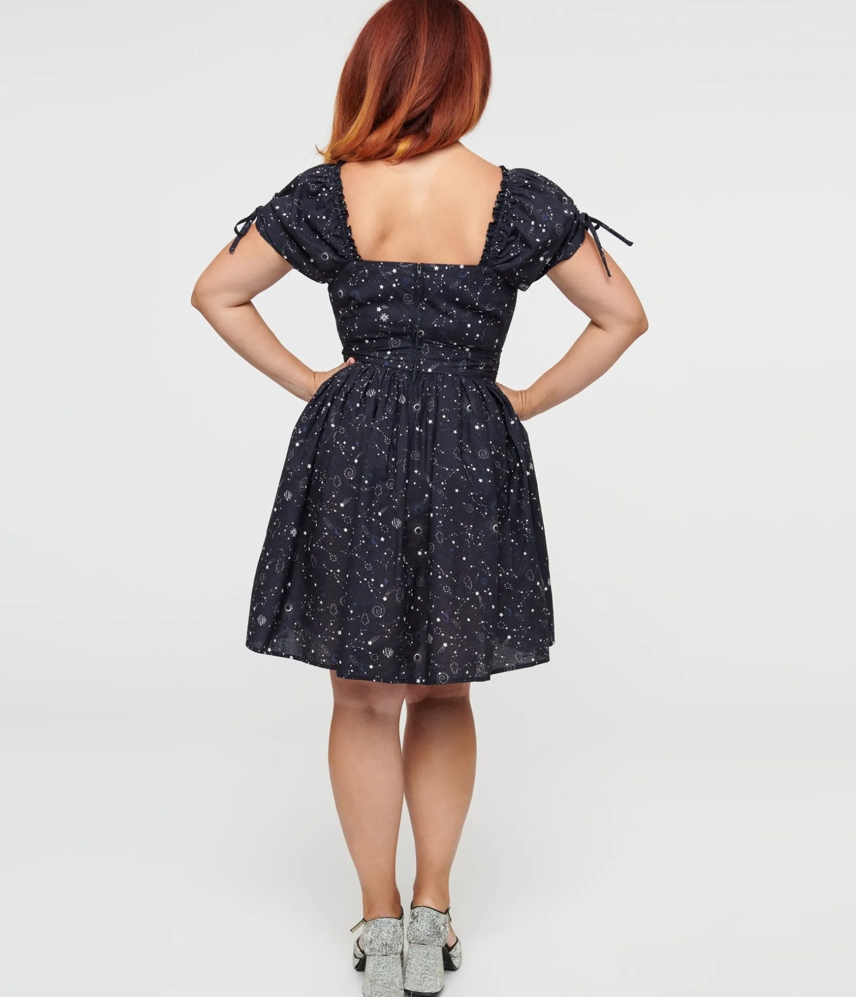 Unique Vintage 1950s Navy Cosmos Print Swing Dress Store