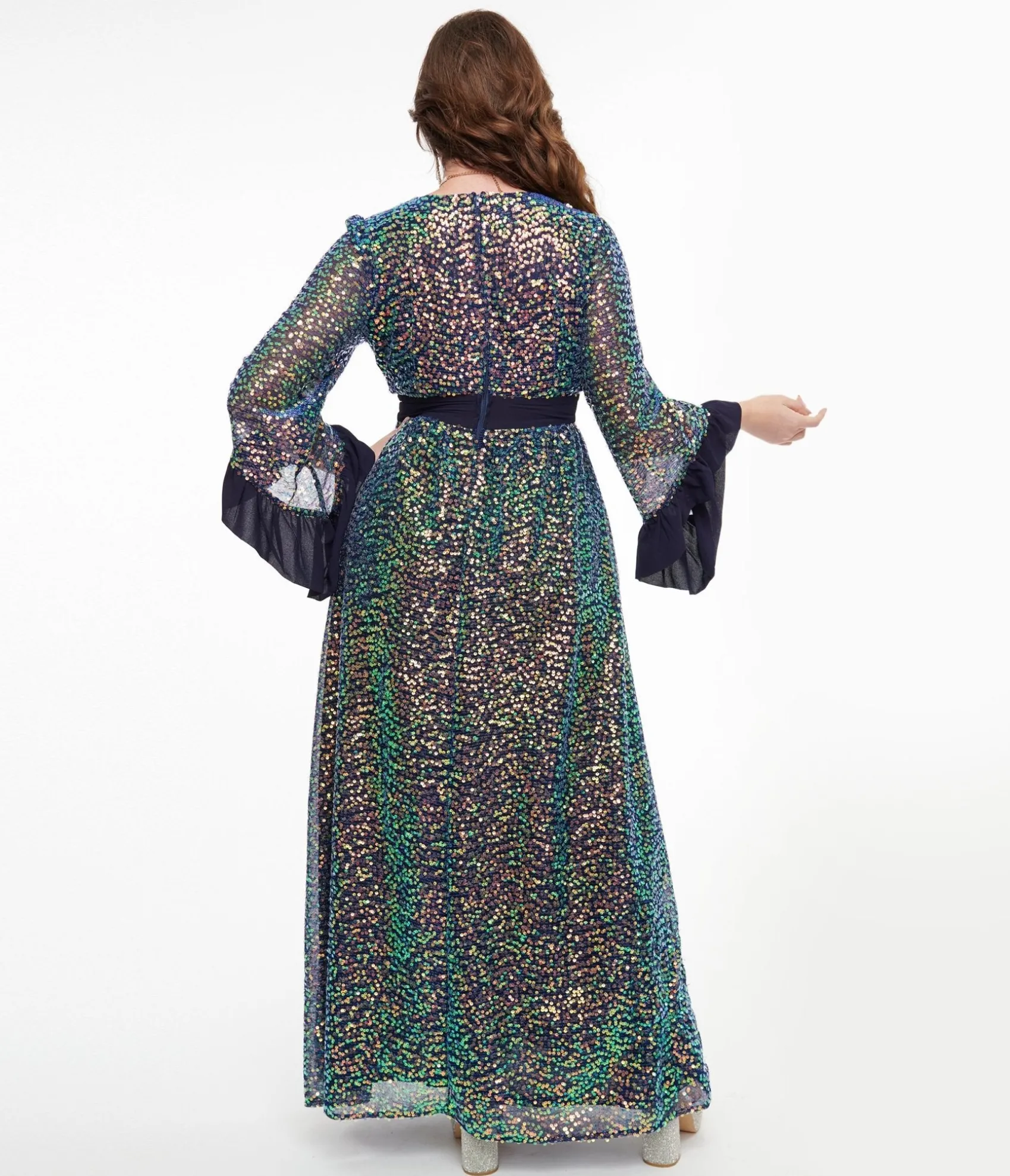 Unique Vintage 1970s Navy Glitter Sequin Maxi Dress Discount