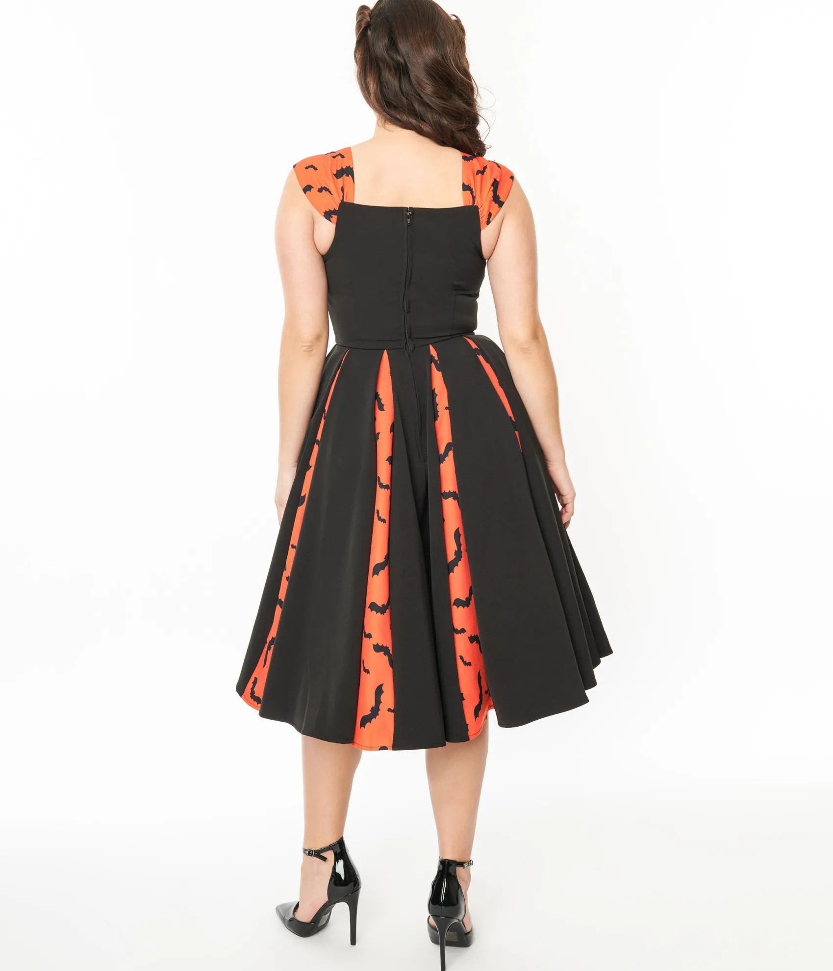 Unique Vintage 1950s Orange & Black Bat Stripe Swing Dress Online