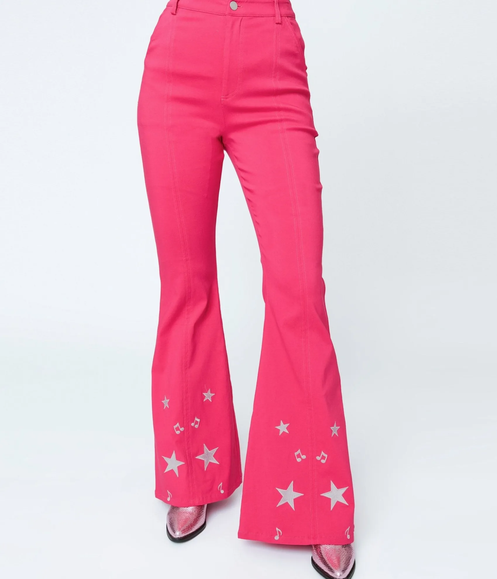 Unique Vintage 1970s Pink & Glitter Stars Flare Pants Sale