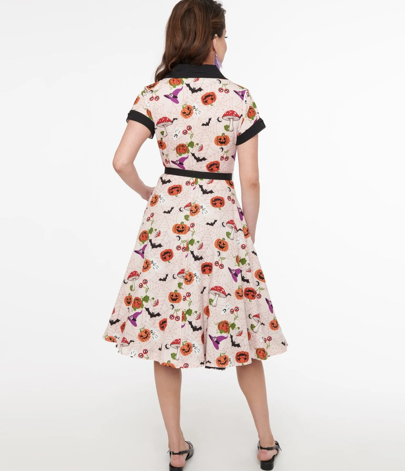 Unique Vintage 1950s Pink Halloween Print Alexis Swing Dress Fashion