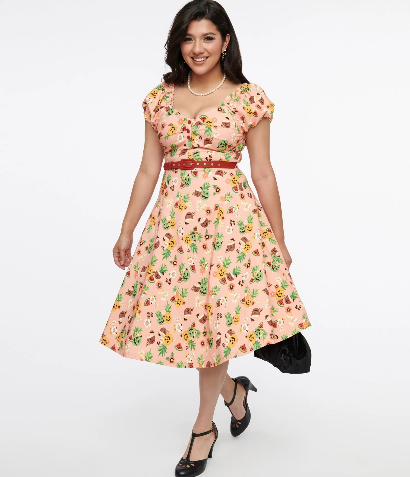 Unique Vintage 1950s Pink Jack-O-Lantern Fruit Ohara Swing Dress Online