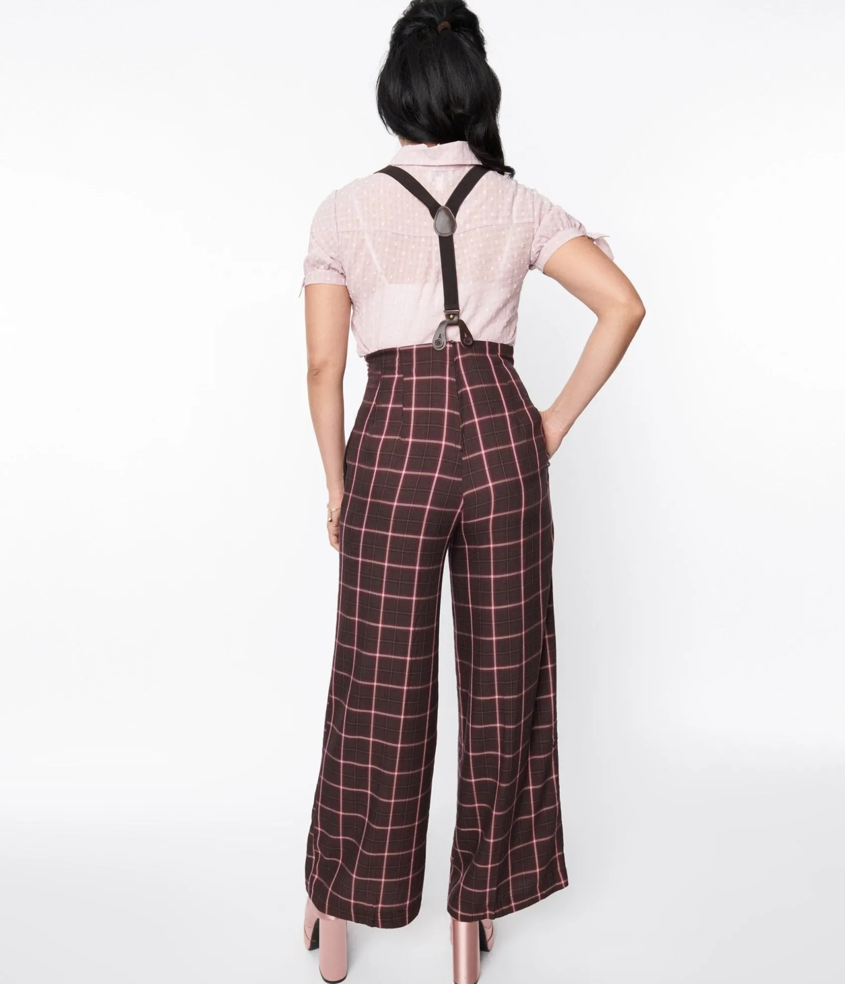 Unique Vintage 1930s Purple & Mauve Plaid High Waist Suspender Pants Shop