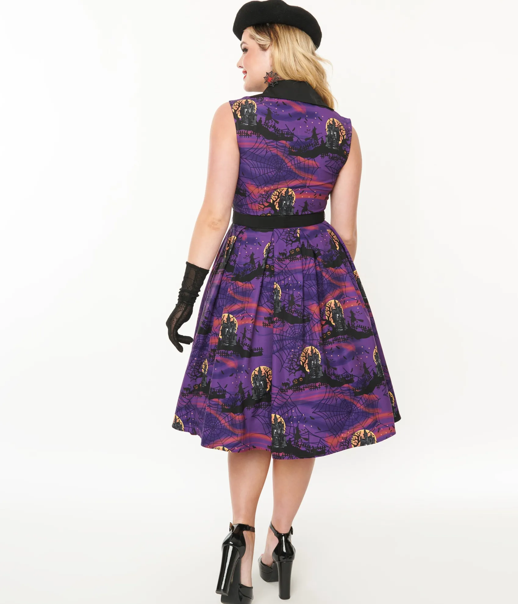 Unique Vintage 1950s Purple Halloween Print Edith Swing Dress Outlet