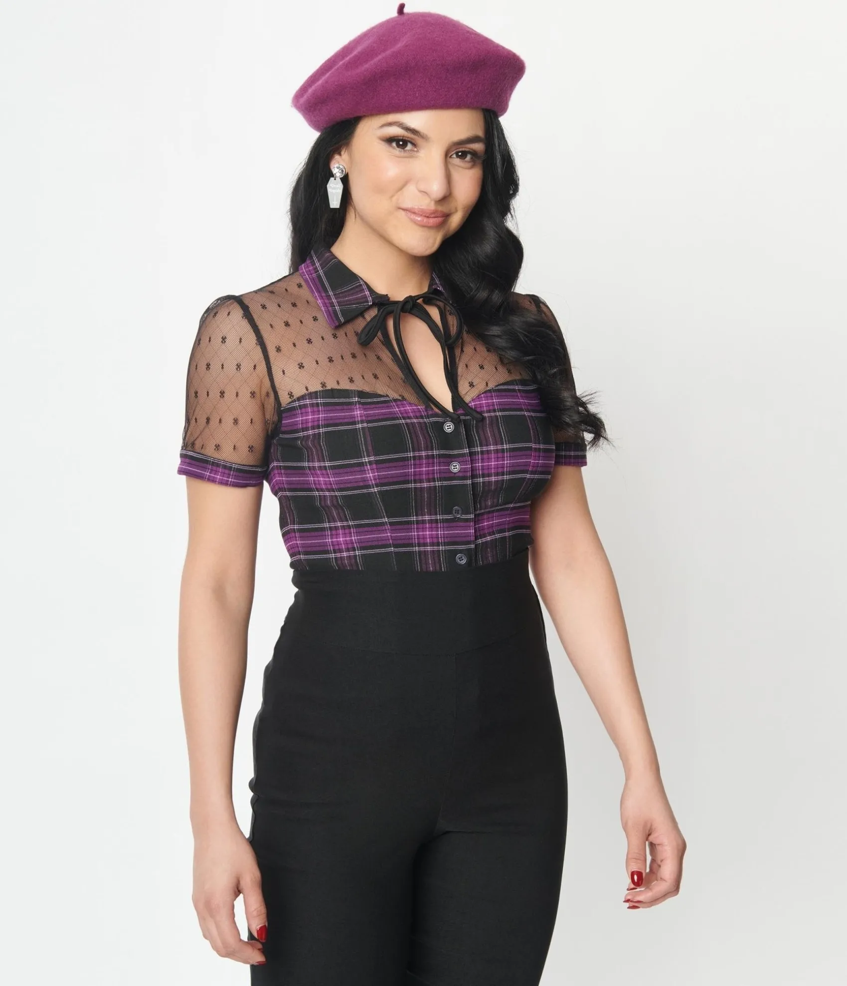 Unique Vintage 1940s Purple Plaid Addison Blouse Fashion