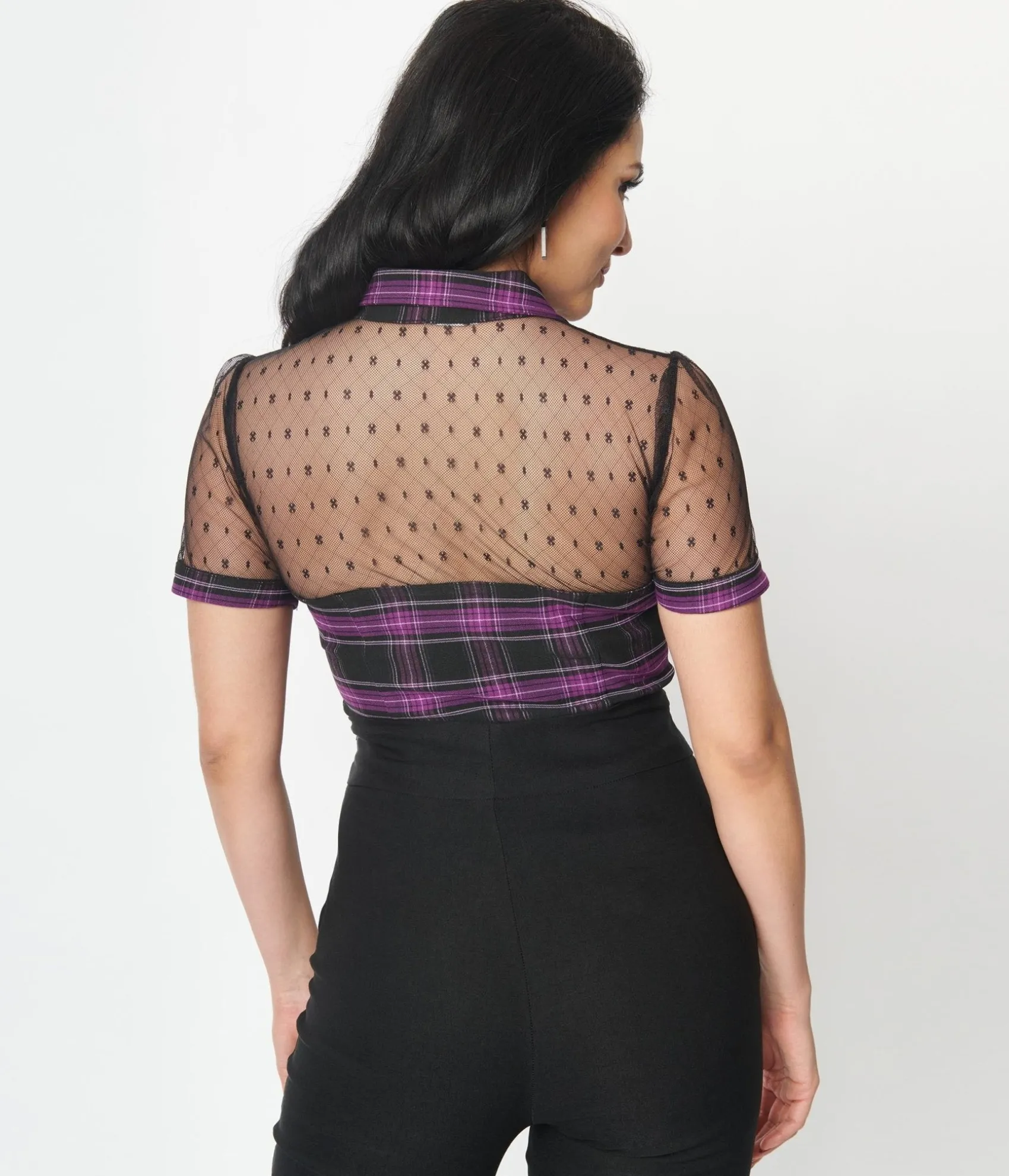 Unique Vintage 1940s Purple Plaid Addison Blouse Fashion