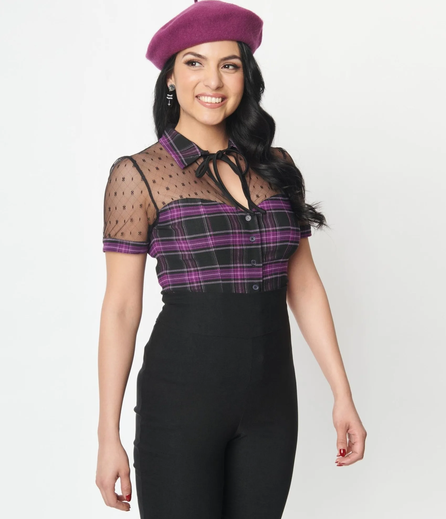 Unique Vintage 1940s Purple Plaid Addison Blouse Fashion