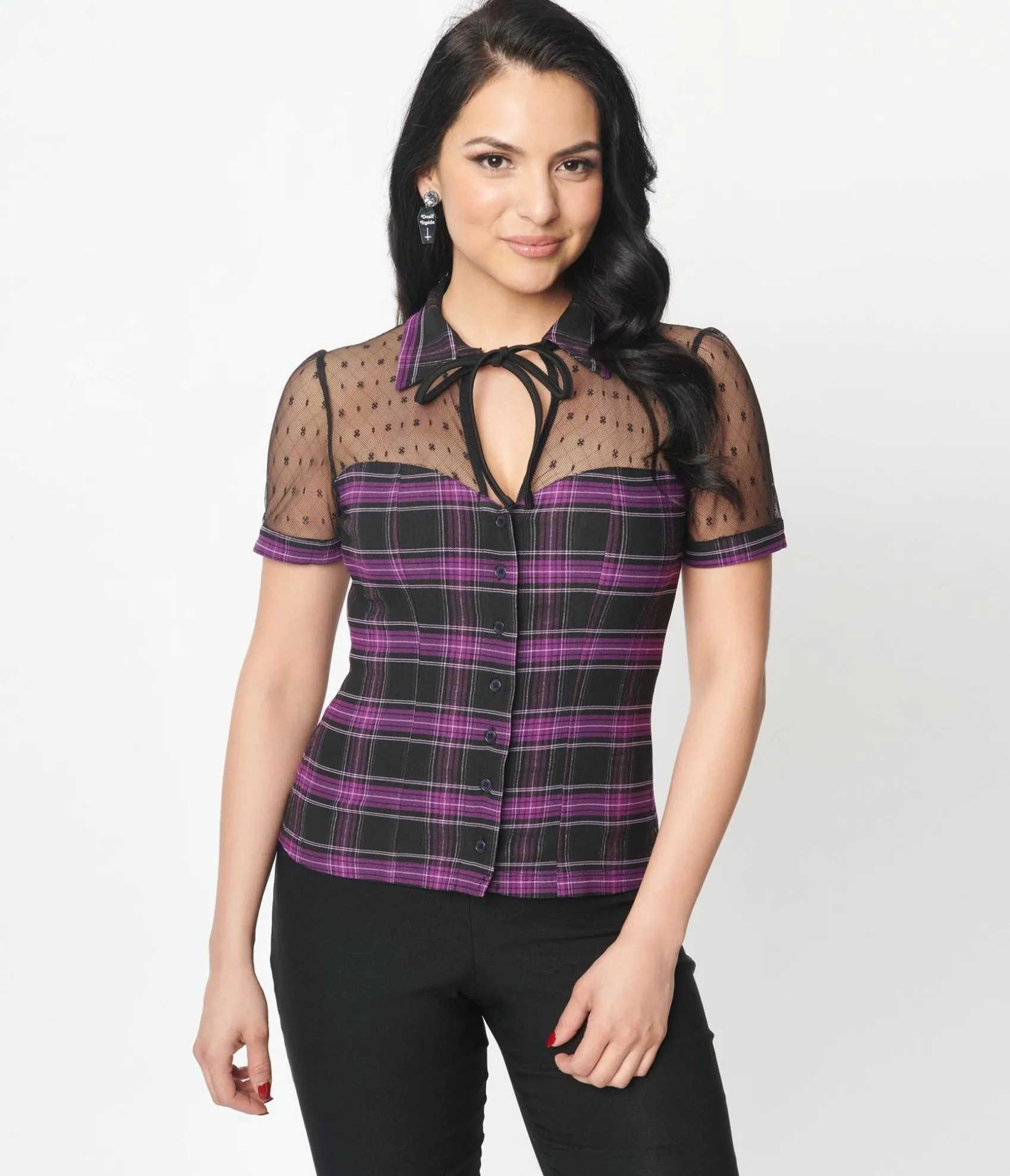 Unique Vintage 1940s Purple Plaid Addison Blouse Fashion