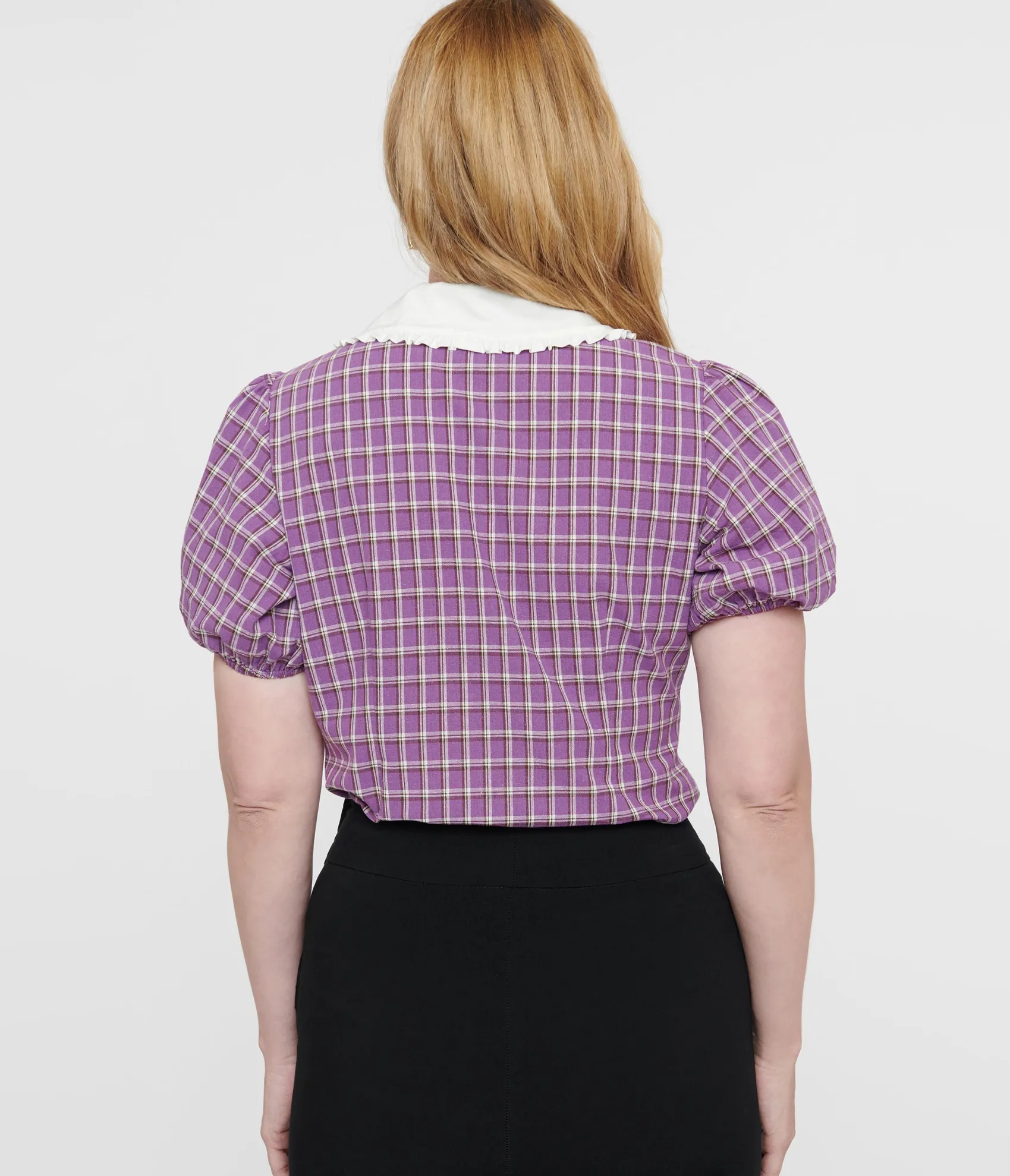 Unique Vintage 1930s Purple Plaid Oversized Collar Blouse Hot