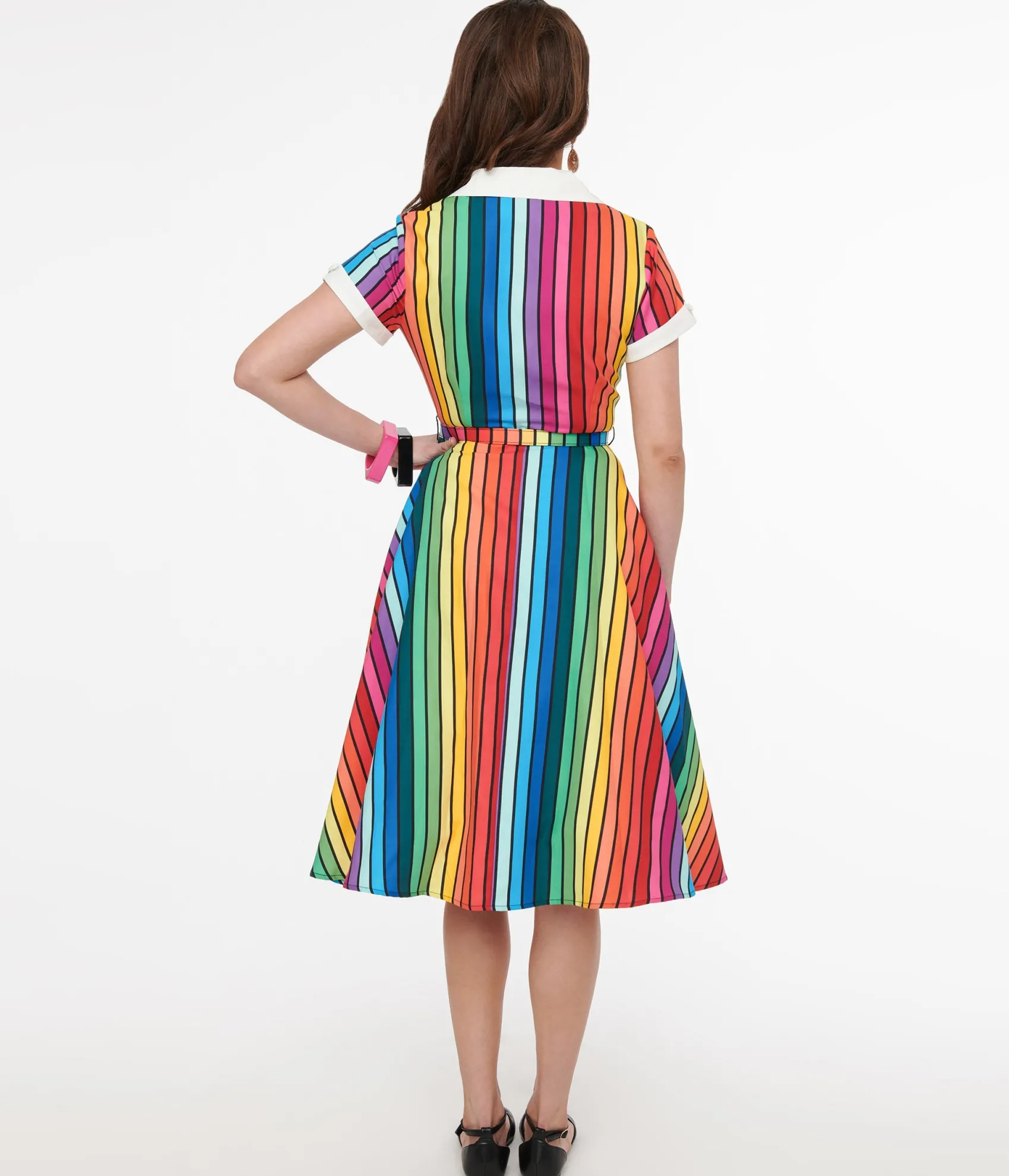 Unique Vintage 1950s Rainbow Stripe Pride Alexis Swing Dress Store