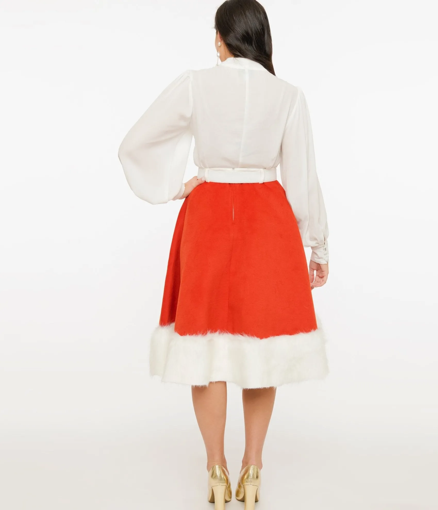 Unique Vintage 1950s Red Felt & White Fur Snowflake Soda Shop Swing Skirt Store