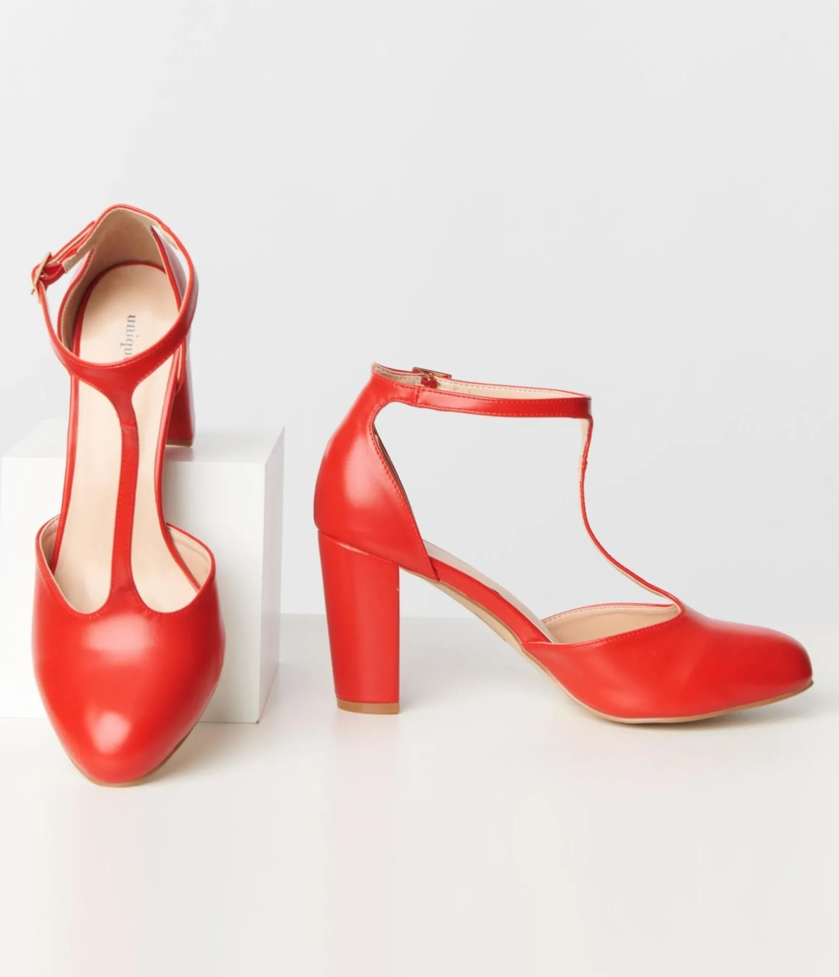 Unique Vintage 1920s Red Leatherette T-Strap Astaire Pumps Best Sale