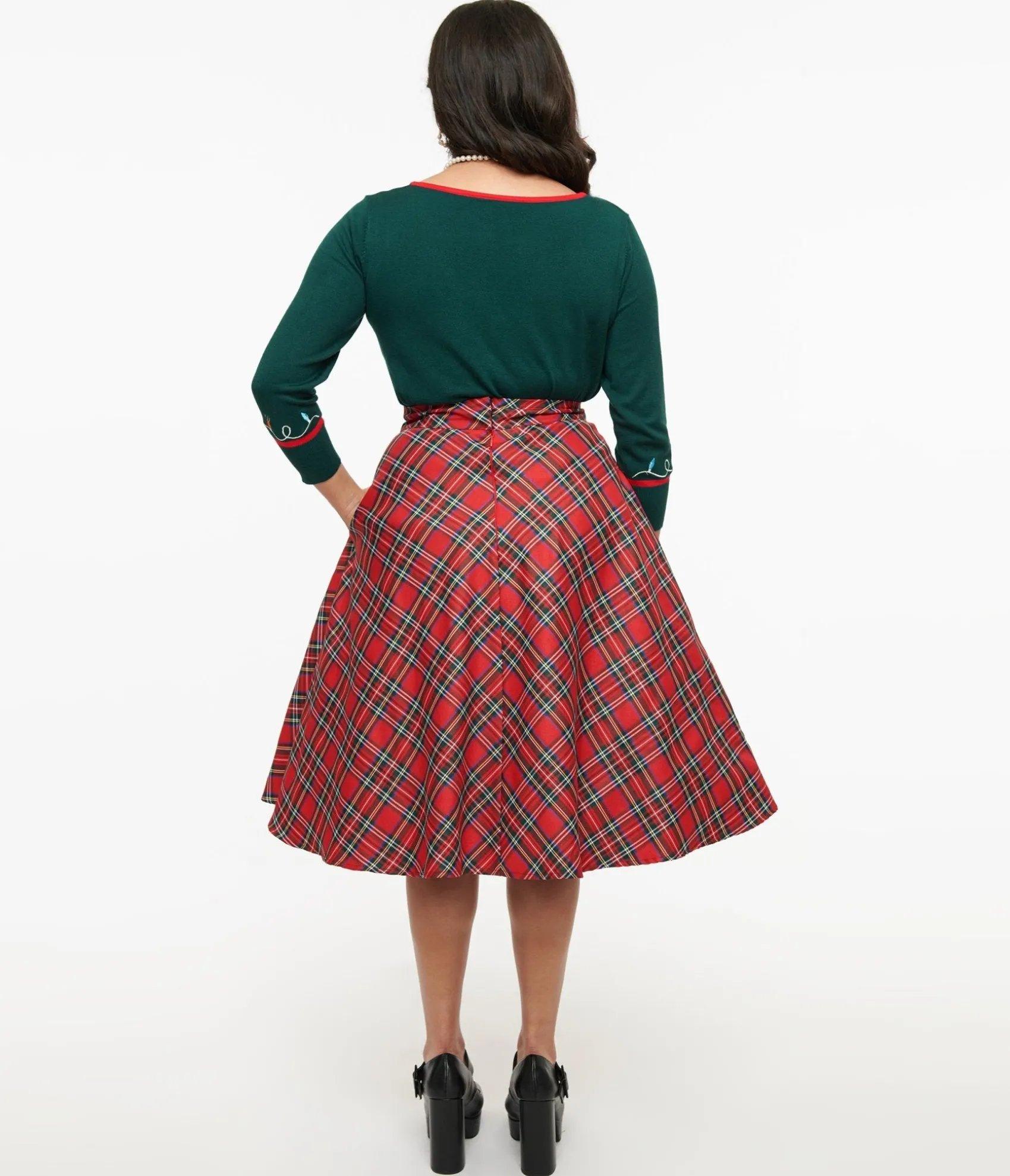 Unique Vintage 1950s Red Plaid High Waist Vivien Swing Skirt Flash Sale