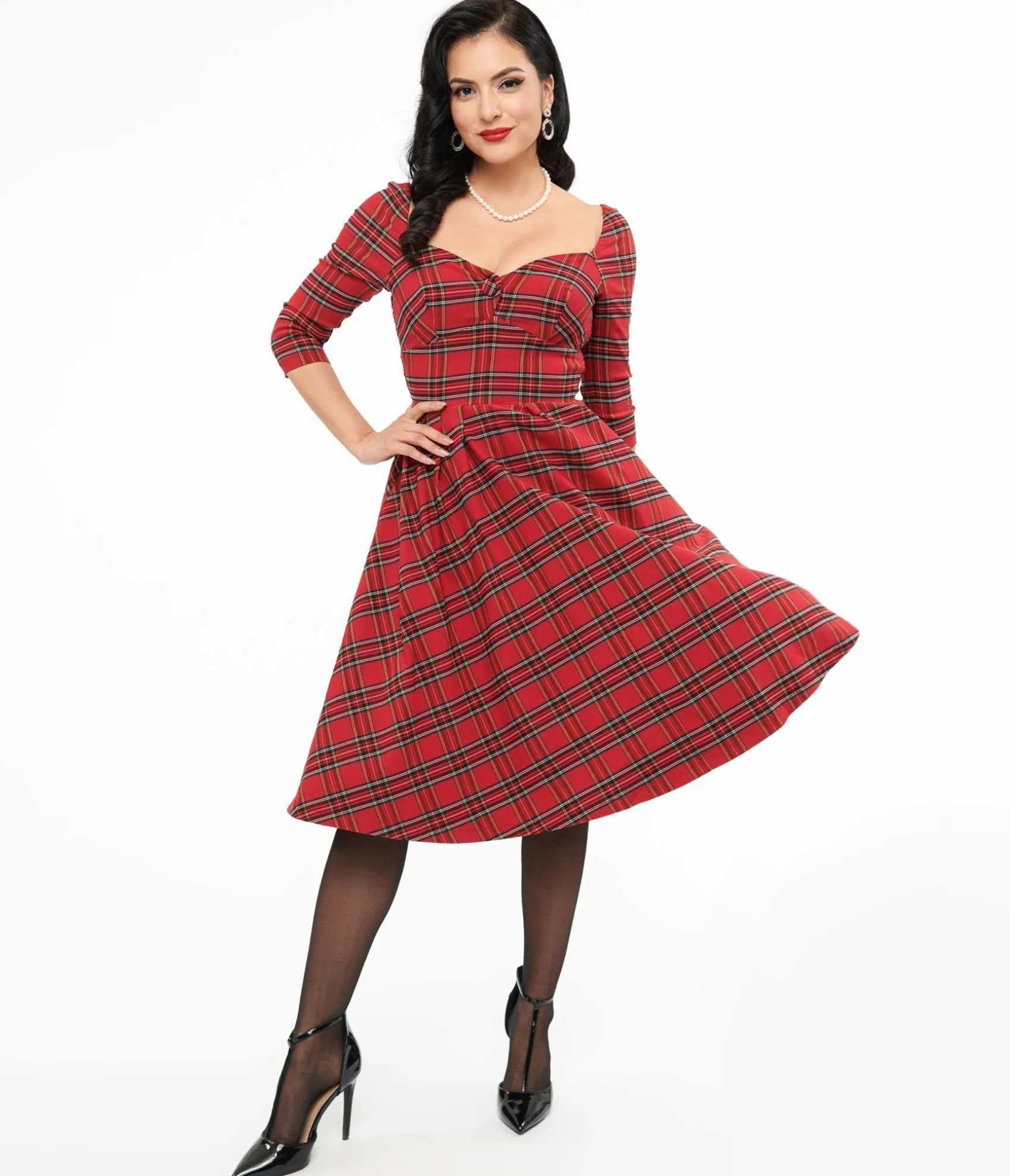 Unique Vintage 1950s Red Plaid Lamar Swing Dress Fashion
