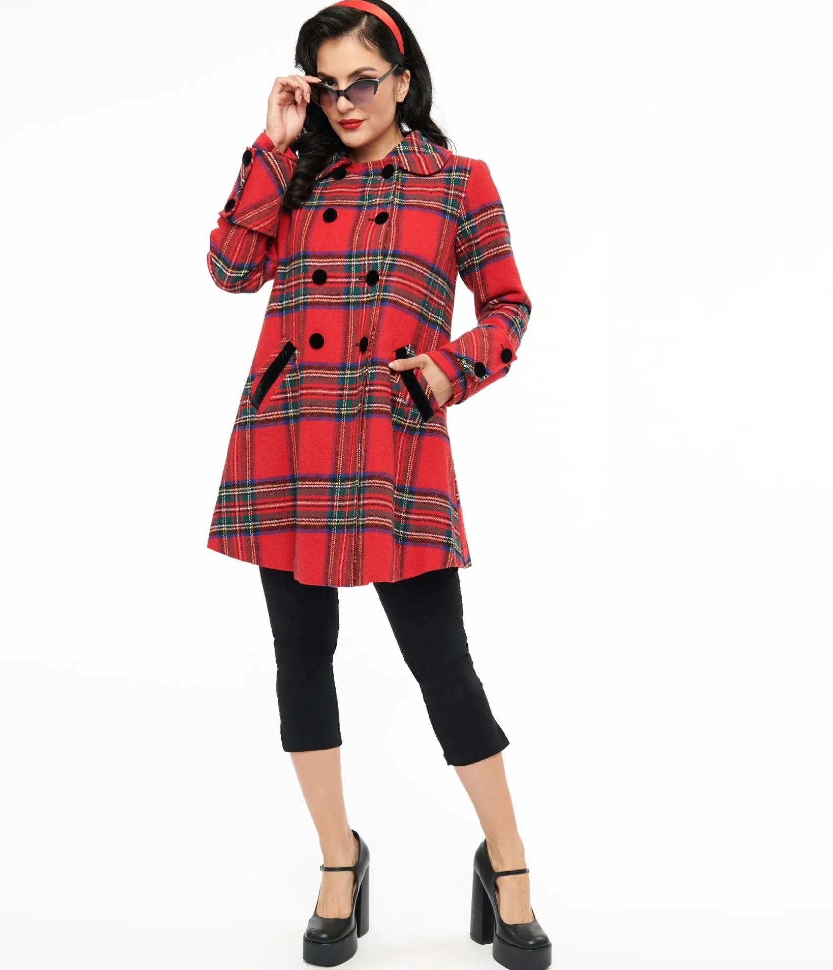 Unique Vintage 1960s Red Plaid Peacoat Clearance