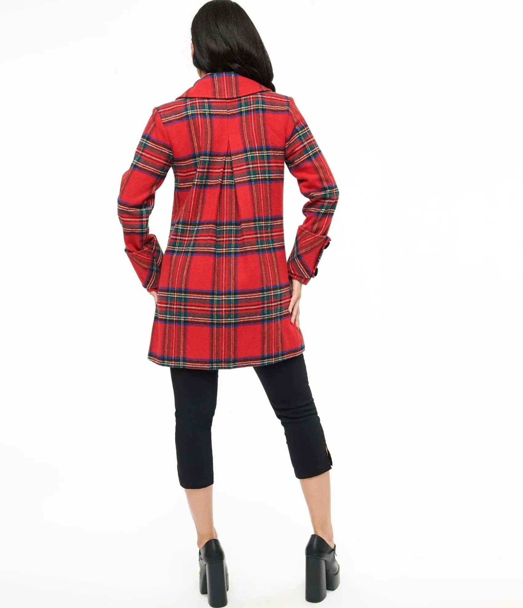 Unique Vintage 1960s Red Plaid Peacoat Clearance