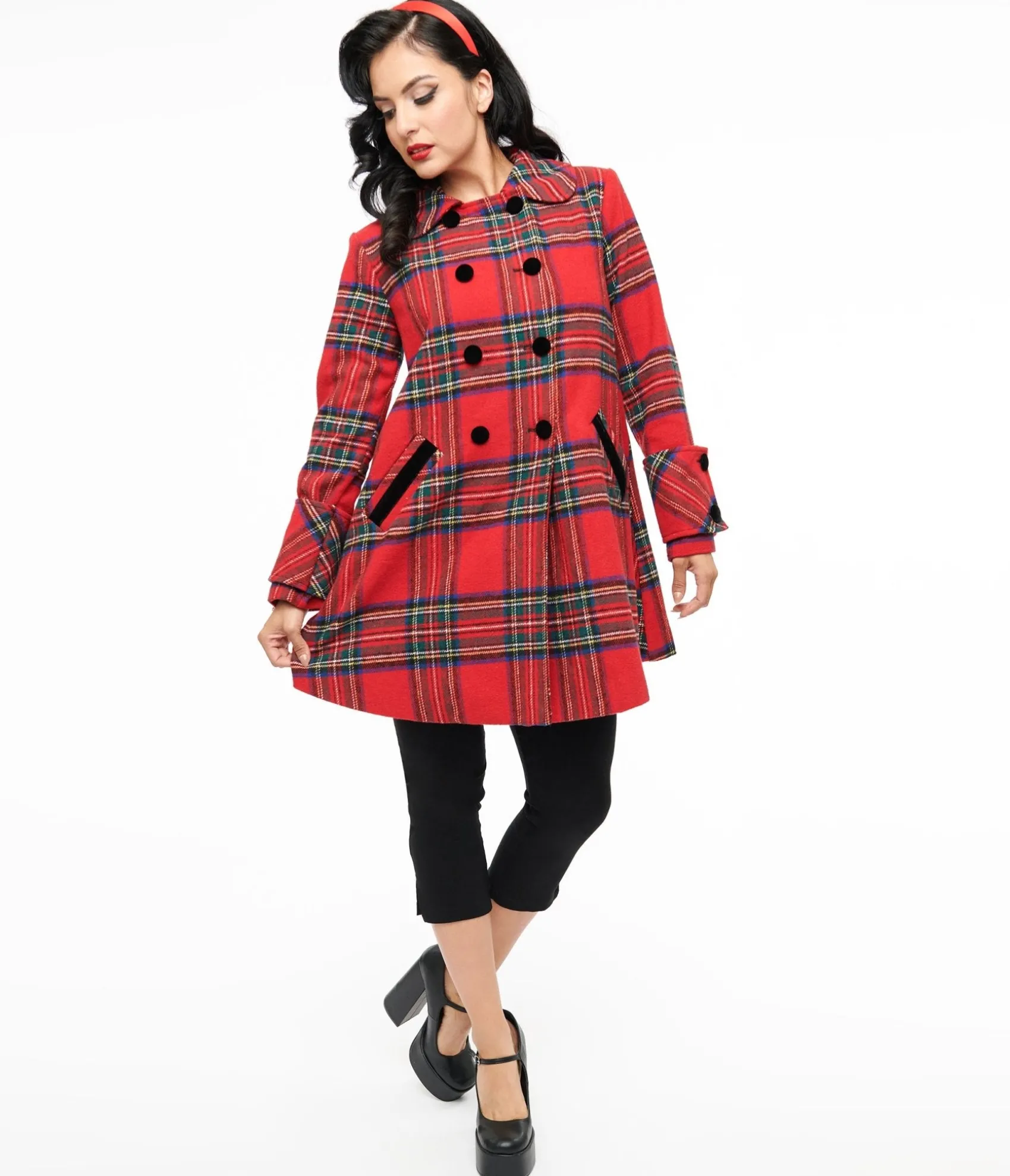 Unique Vintage 1960s Red Plaid Peacoat Clearance