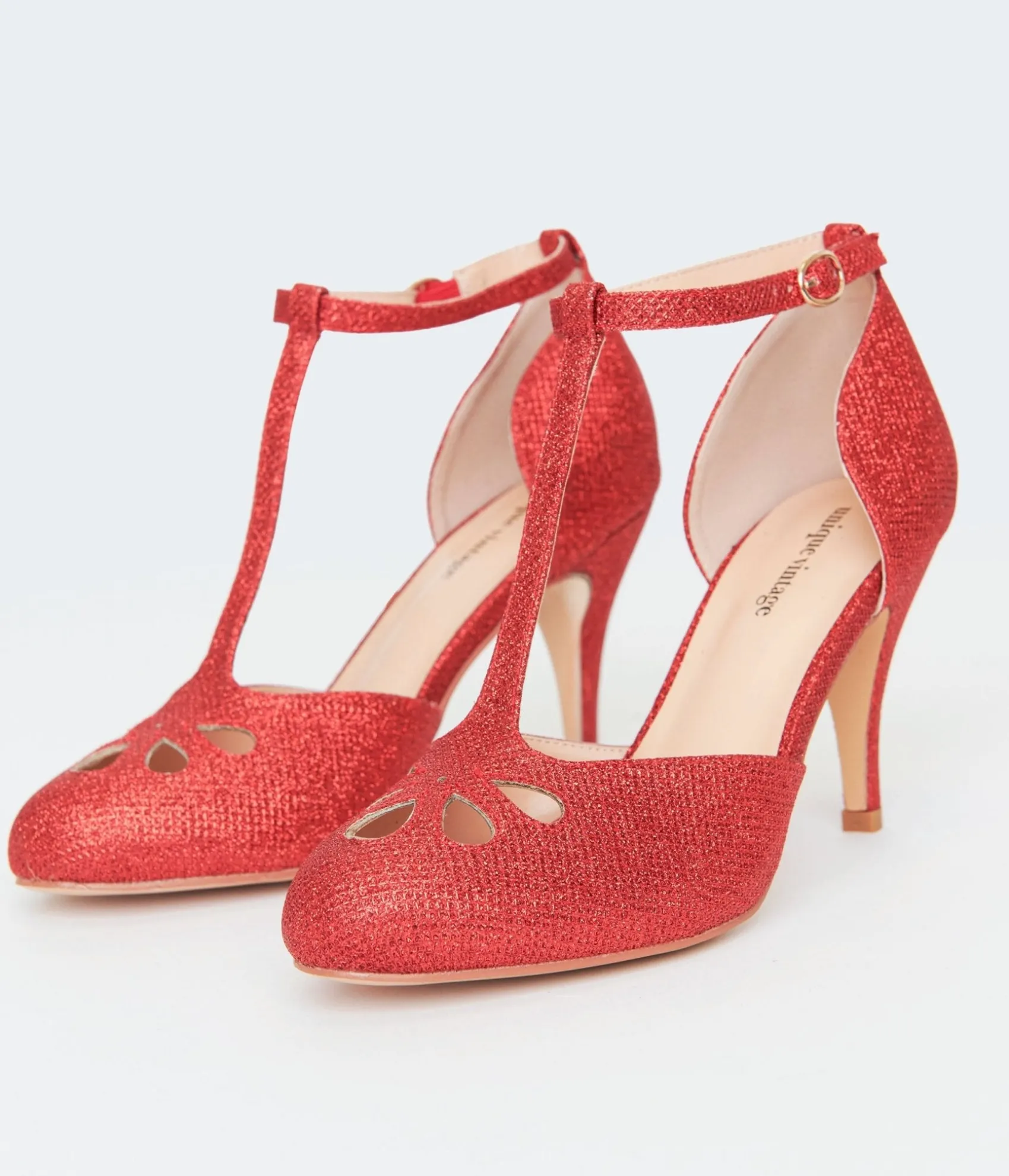 Unique Vintage 1920s Red Sparkle T-Strap Astaire Pumps Best Sale