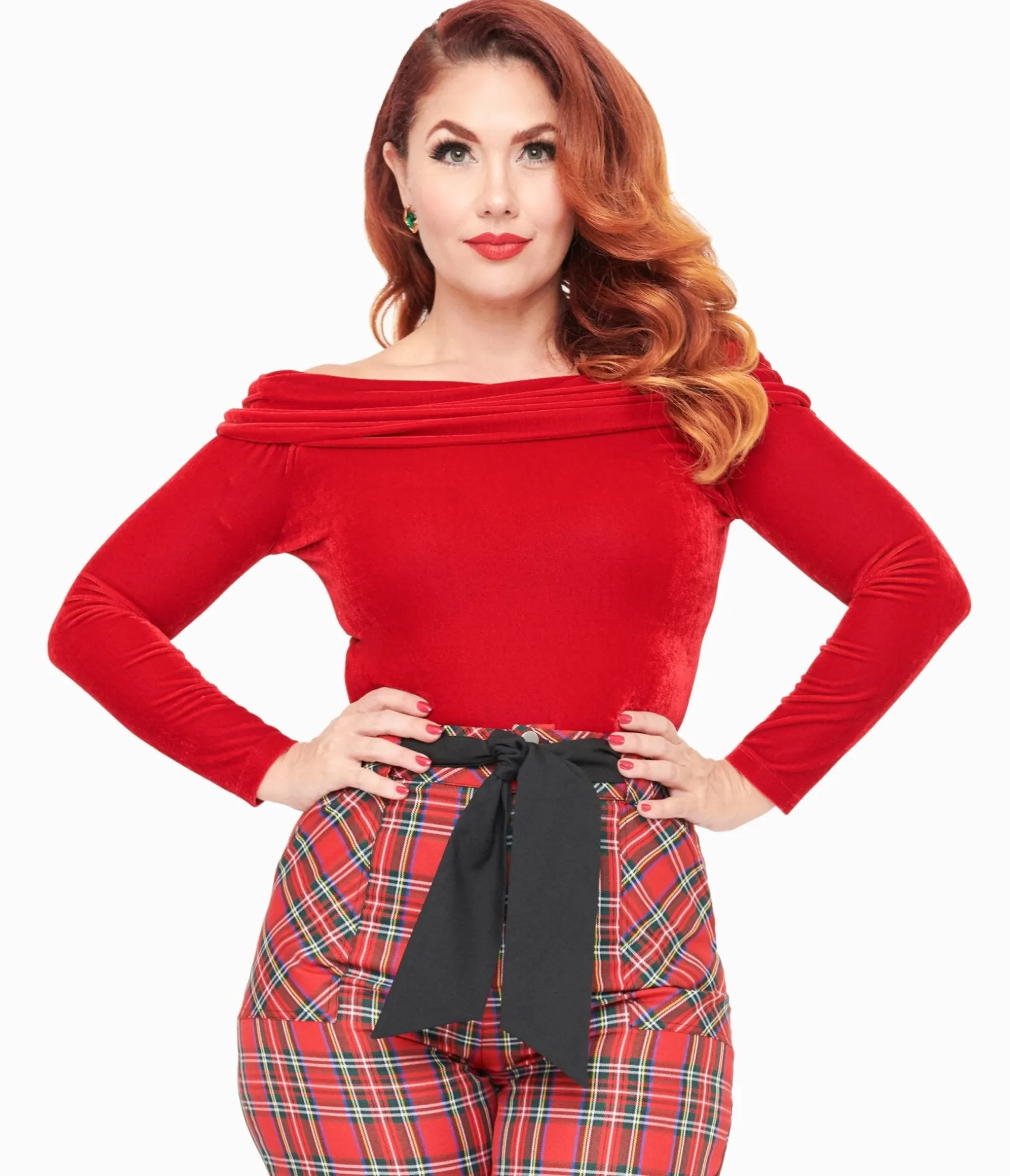 Unique Vintage 1960s Red Velvet Folded Shoulder Knit Top Cheap
