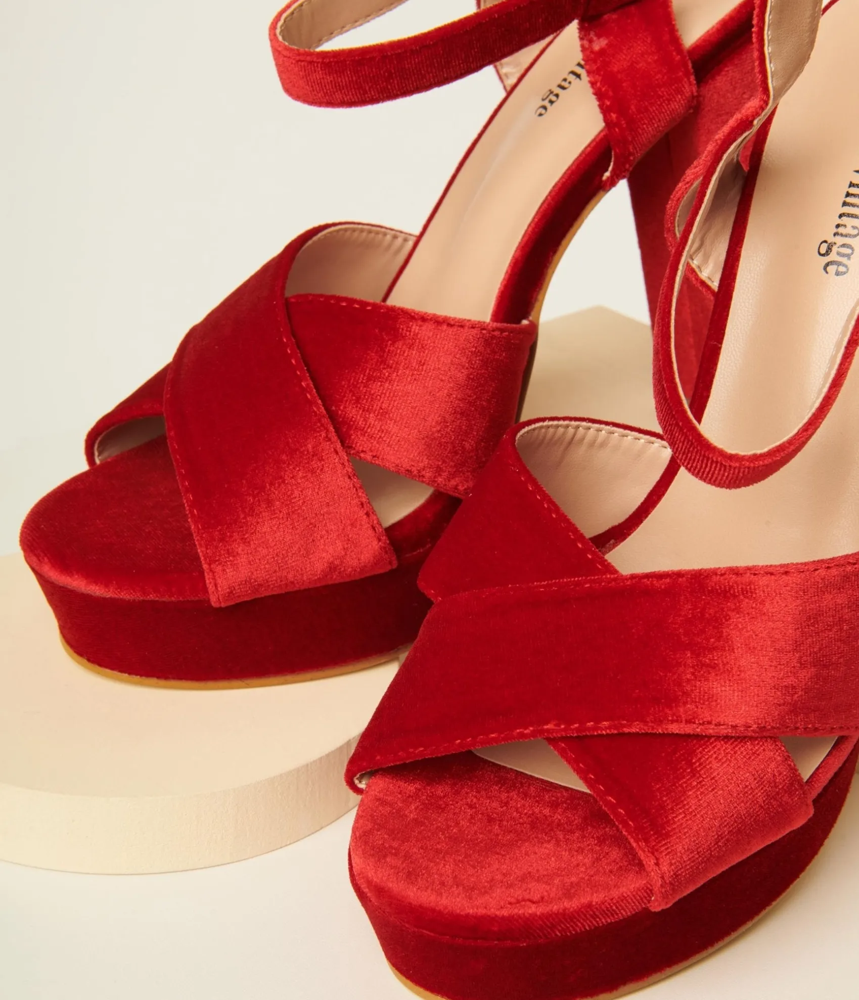 Unique Vintage 1970s Red Velvet Platforms Cheap