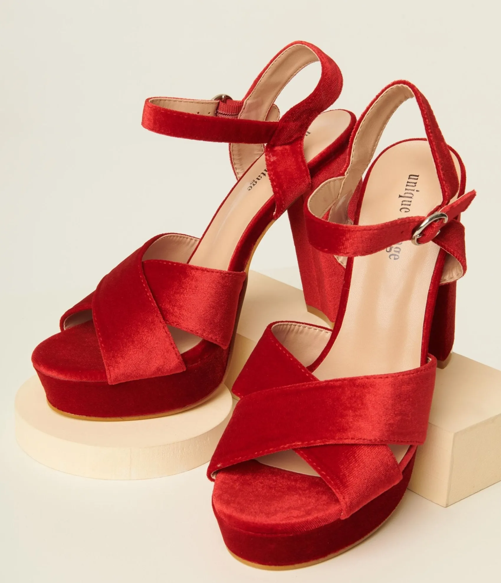Unique Vintage 1970s Red Velvet Platforms Cheap