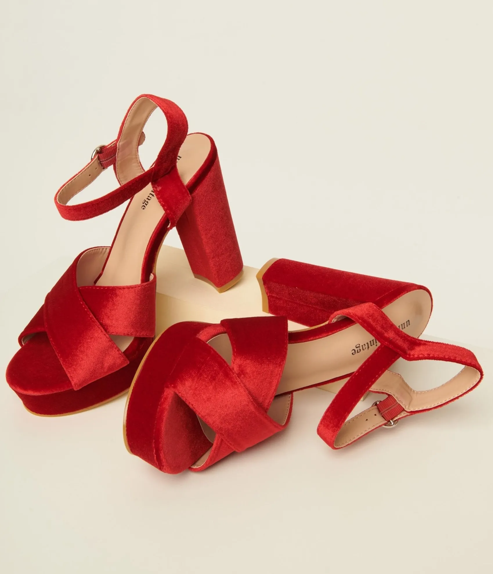 Unique Vintage 1970s Red Velvet Platforms Cheap