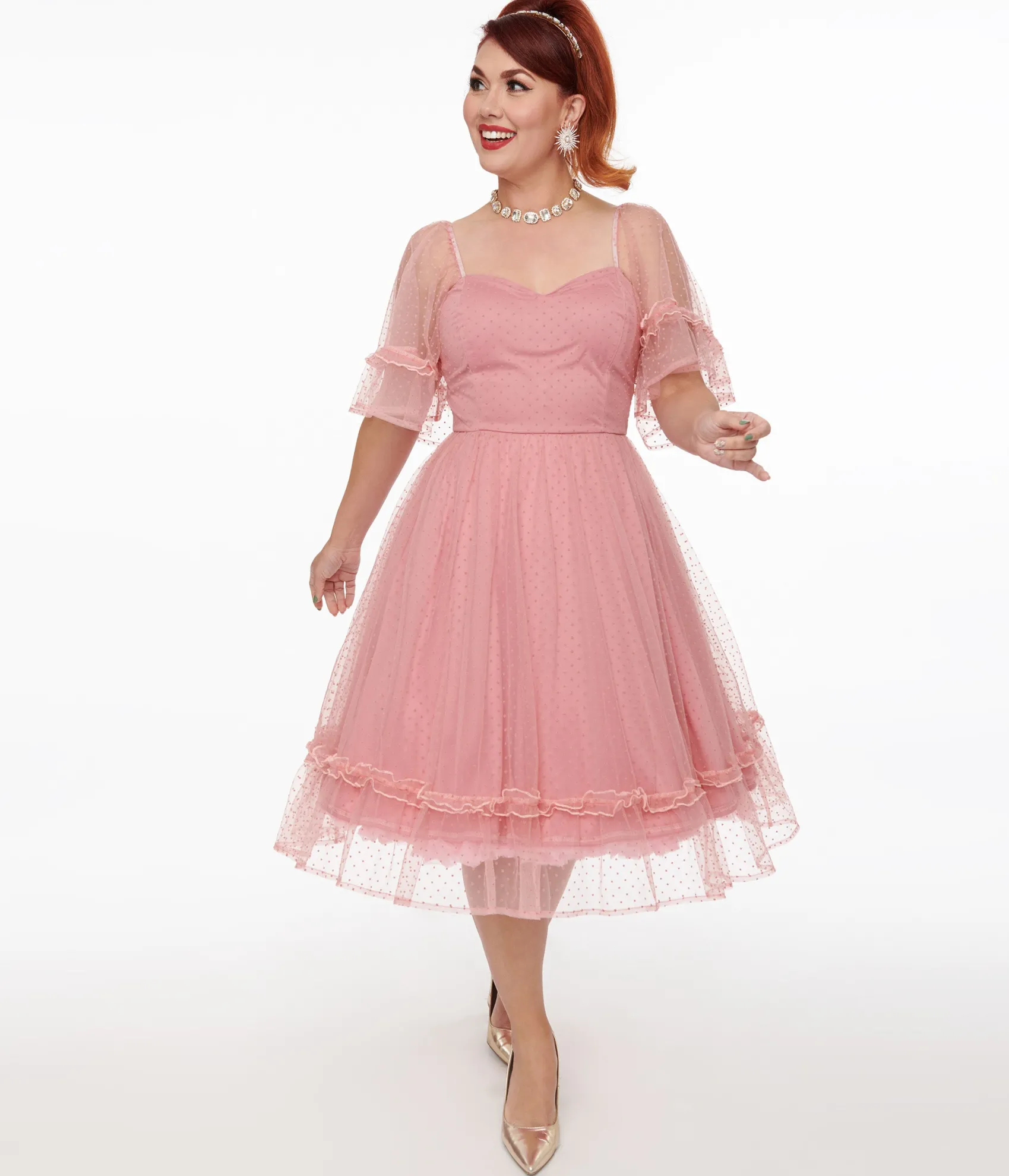 Unique Vintage 1950s Rose Ruffle Sweetheart Swing Dress Store