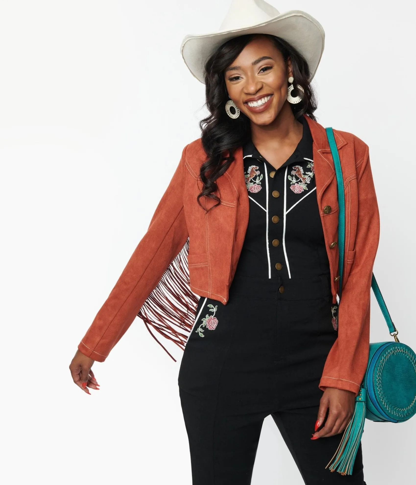 Unique Vintage 1970s Rust Suede & Embroidered Horse Cattle Call Jacket Best
