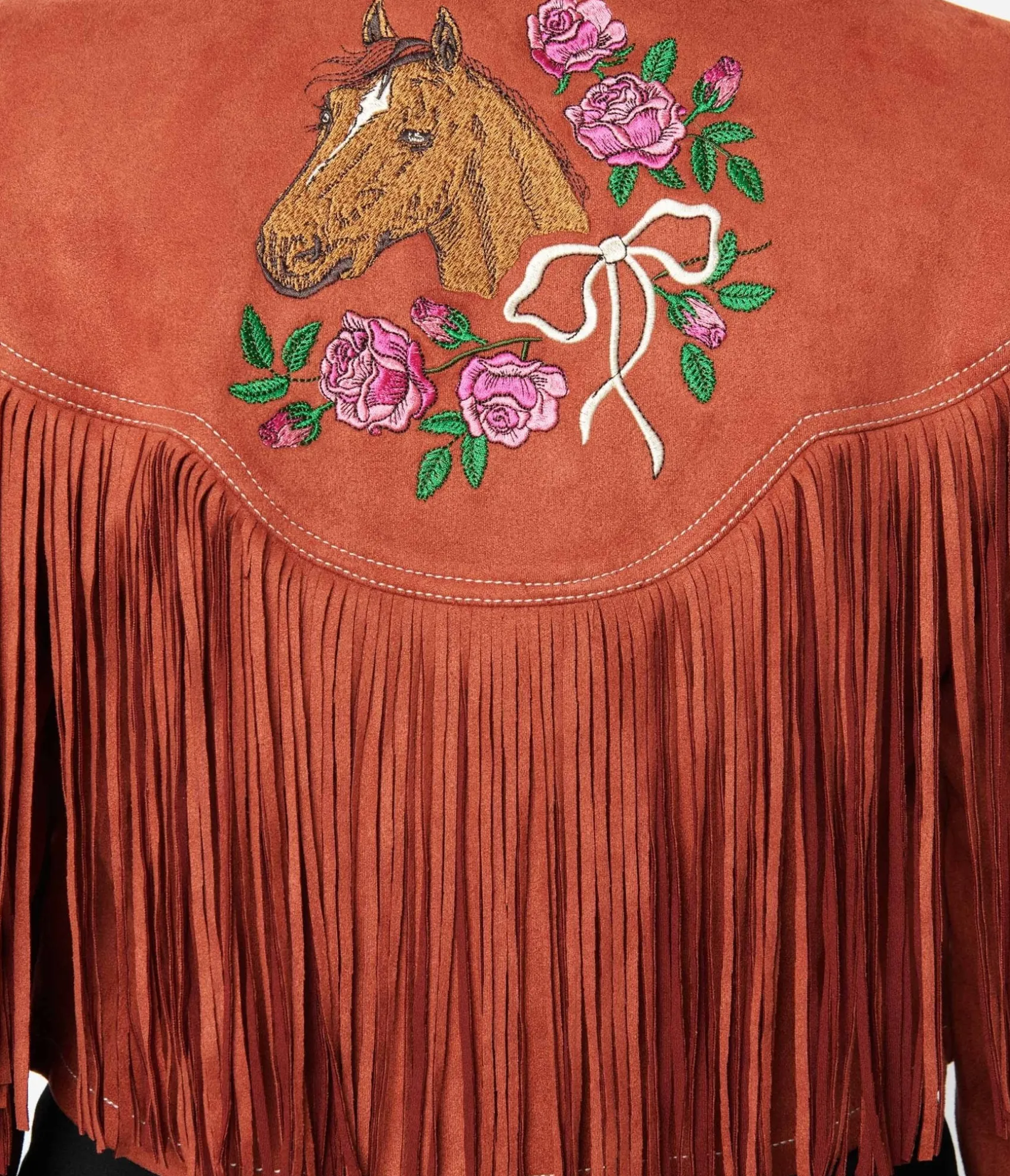 Unique Vintage 1970s Rust Suede & Embroidered Horse Cattle Call Jacket Best