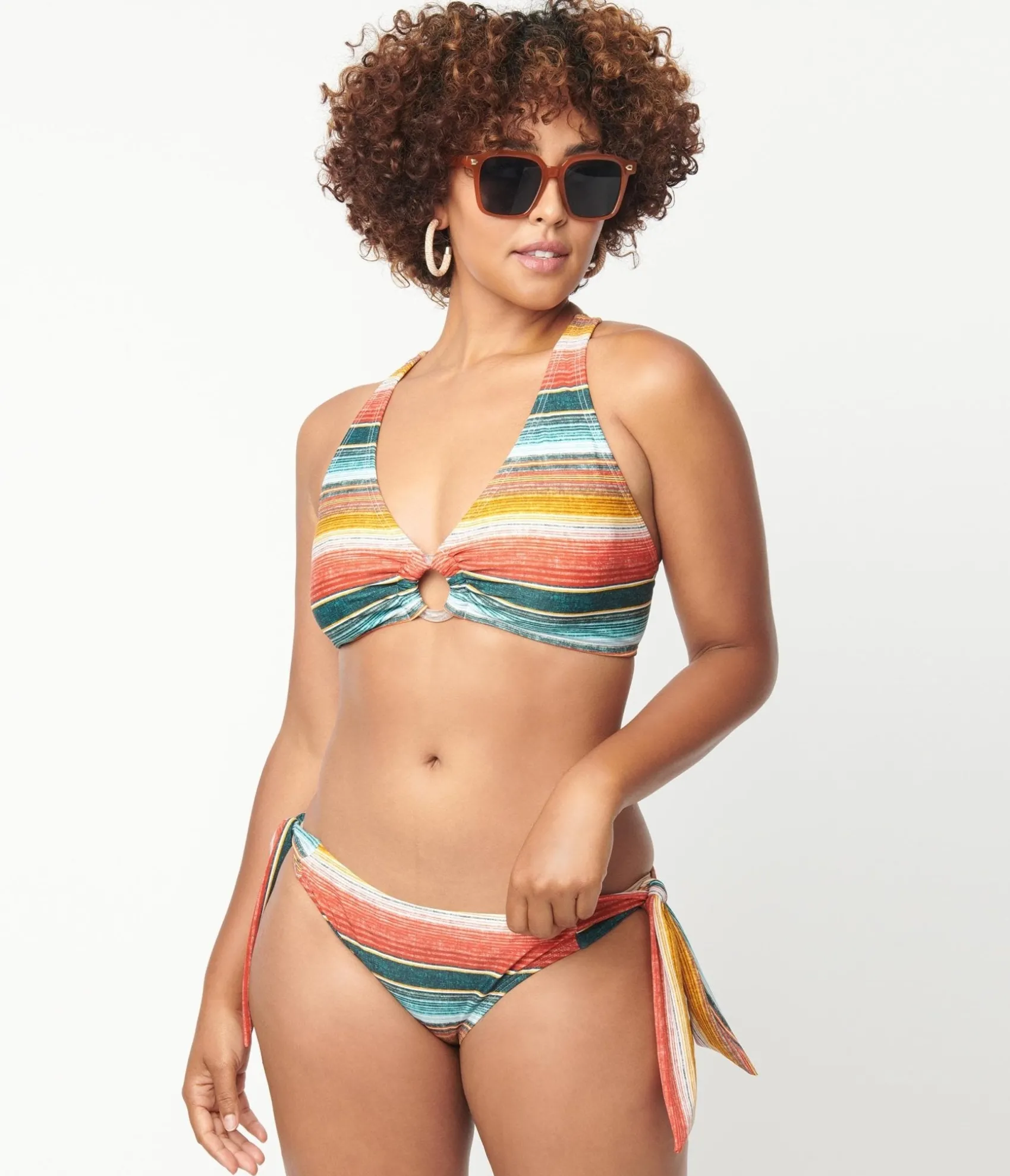 Unique Vintage 1970s Serape Stripe Sweet & Sash-y Swim Bottom Best