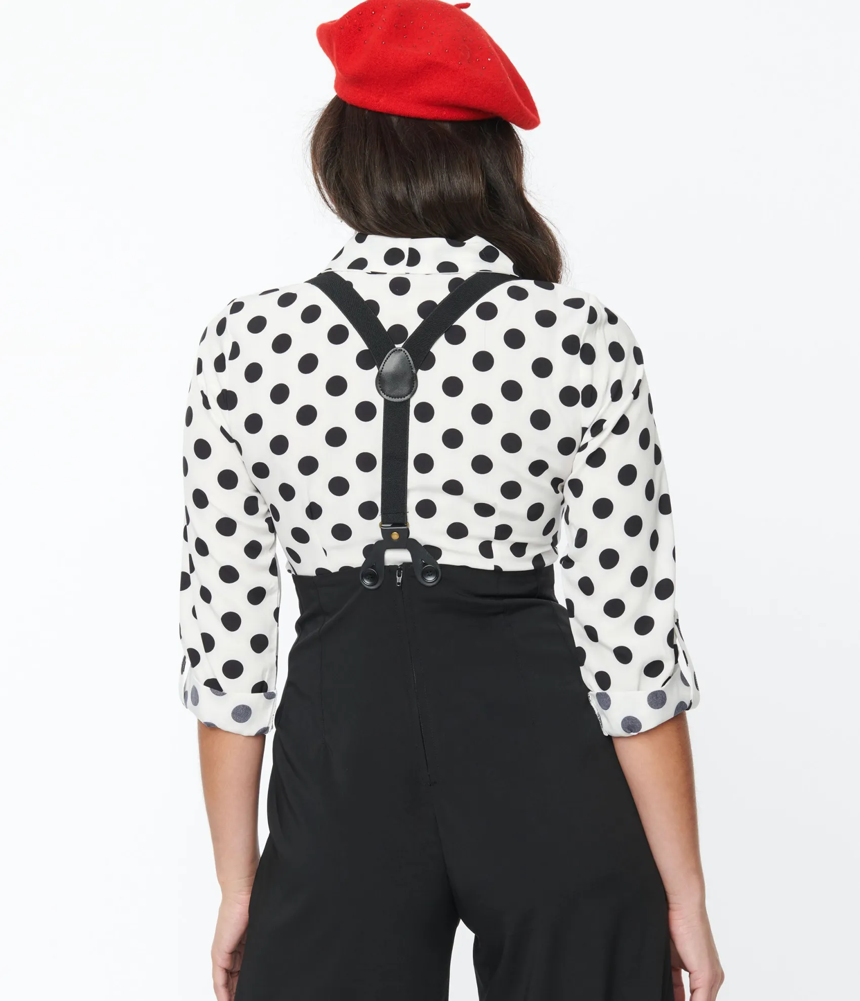 Unique Vintage 1940s Sheer White & Black Dot Olivia Blouse Hot