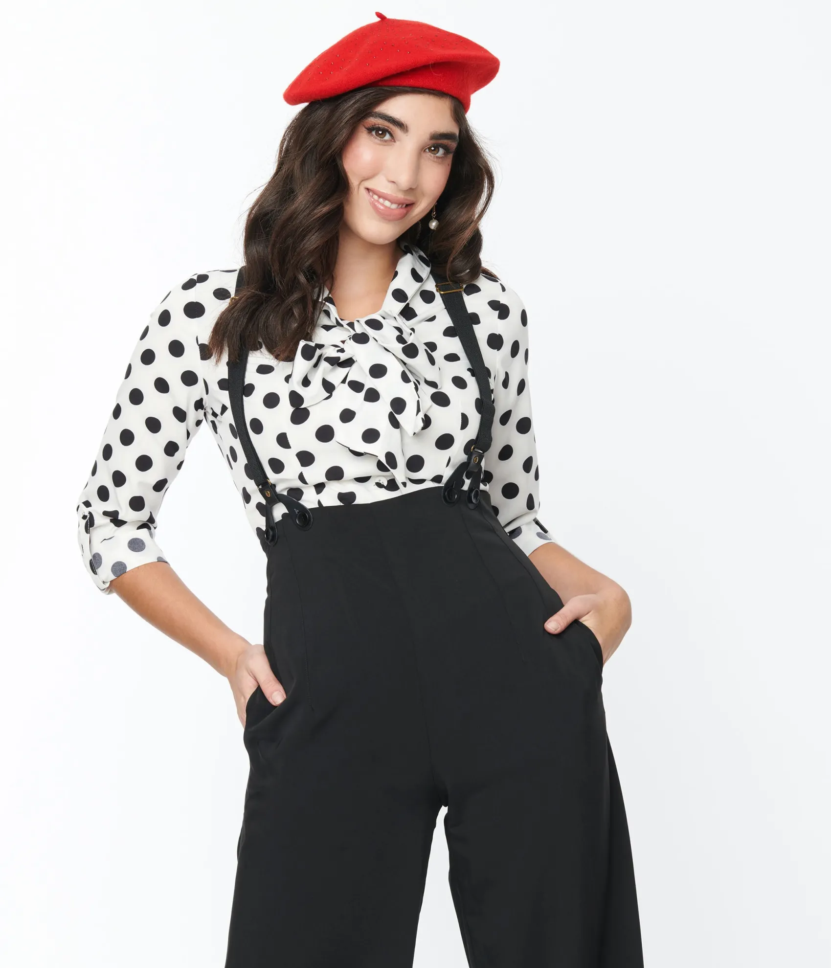 Unique Vintage 1940s Sheer White & Black Dot Olivia Blouse Hot