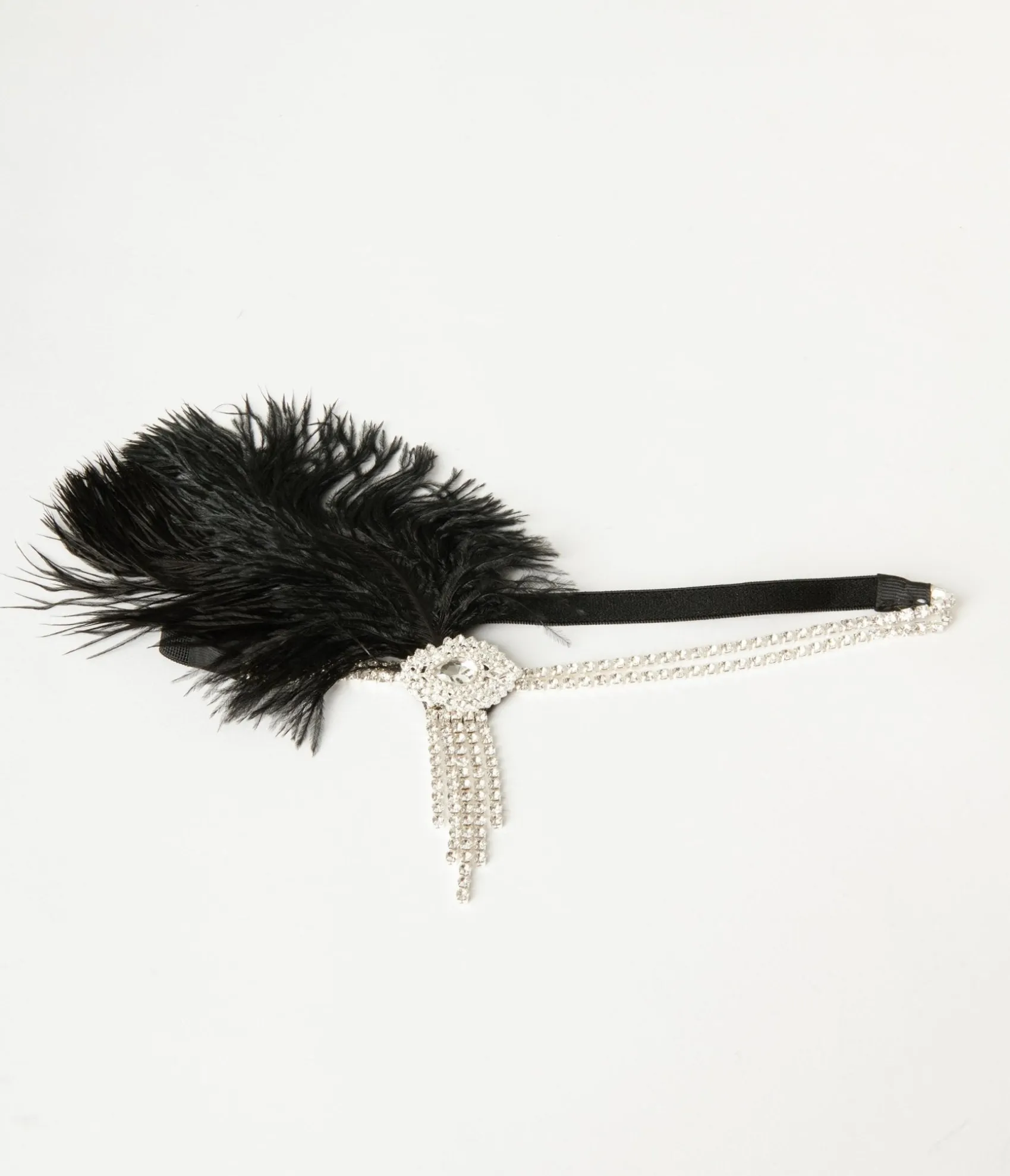 Unique Vintage 1920s Silver Rhinestone & Black Feather Headband Cheap