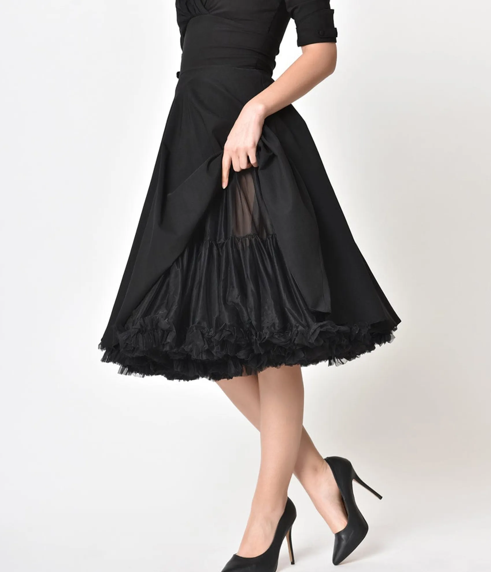 Unique Vintage 1950s Style Black Ruffled Petticoat Crinoline Cheap