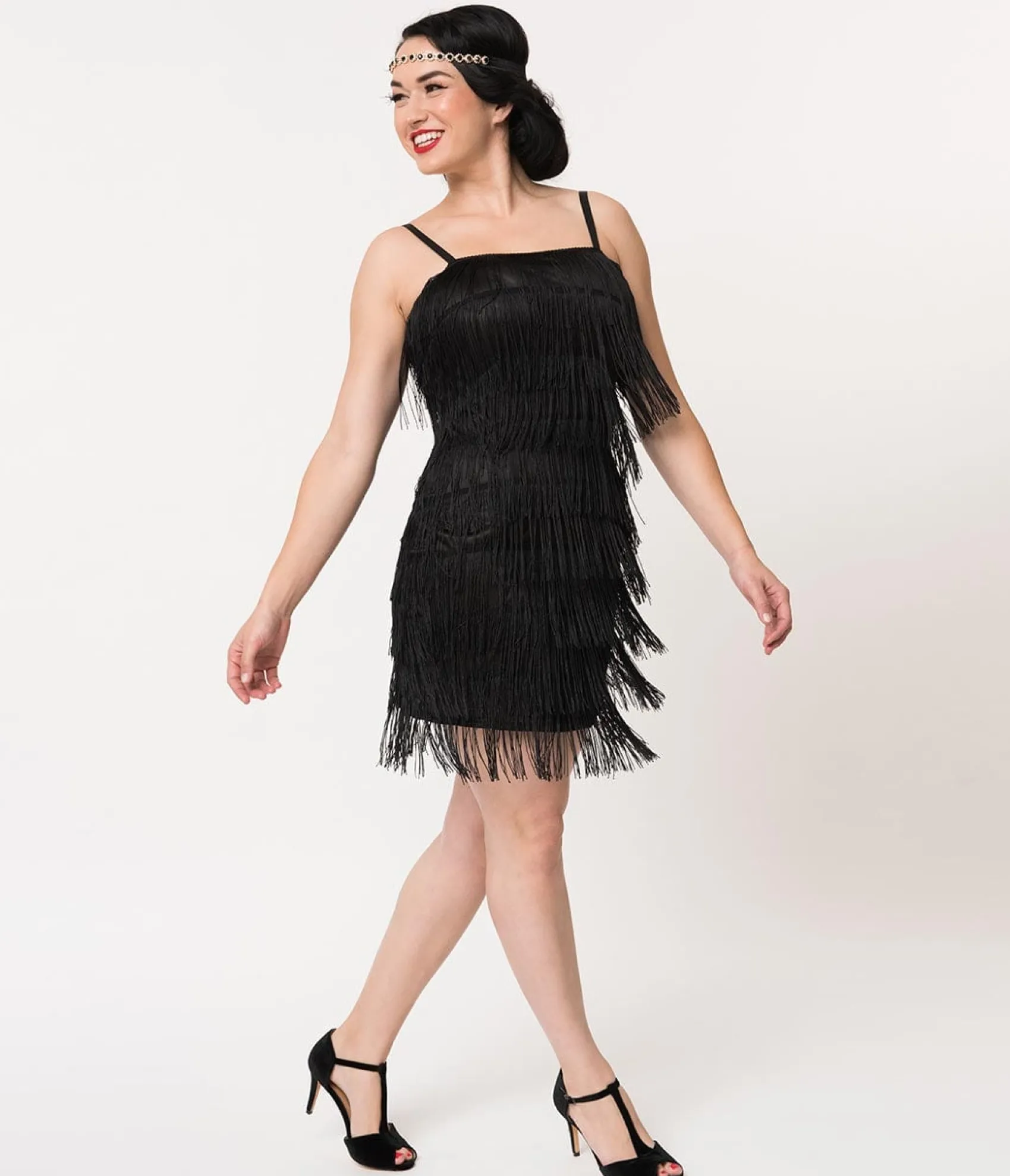 Unique Vintage 1920s Style Black Speakeasy Tiered Fringe Flapper Dress Hot