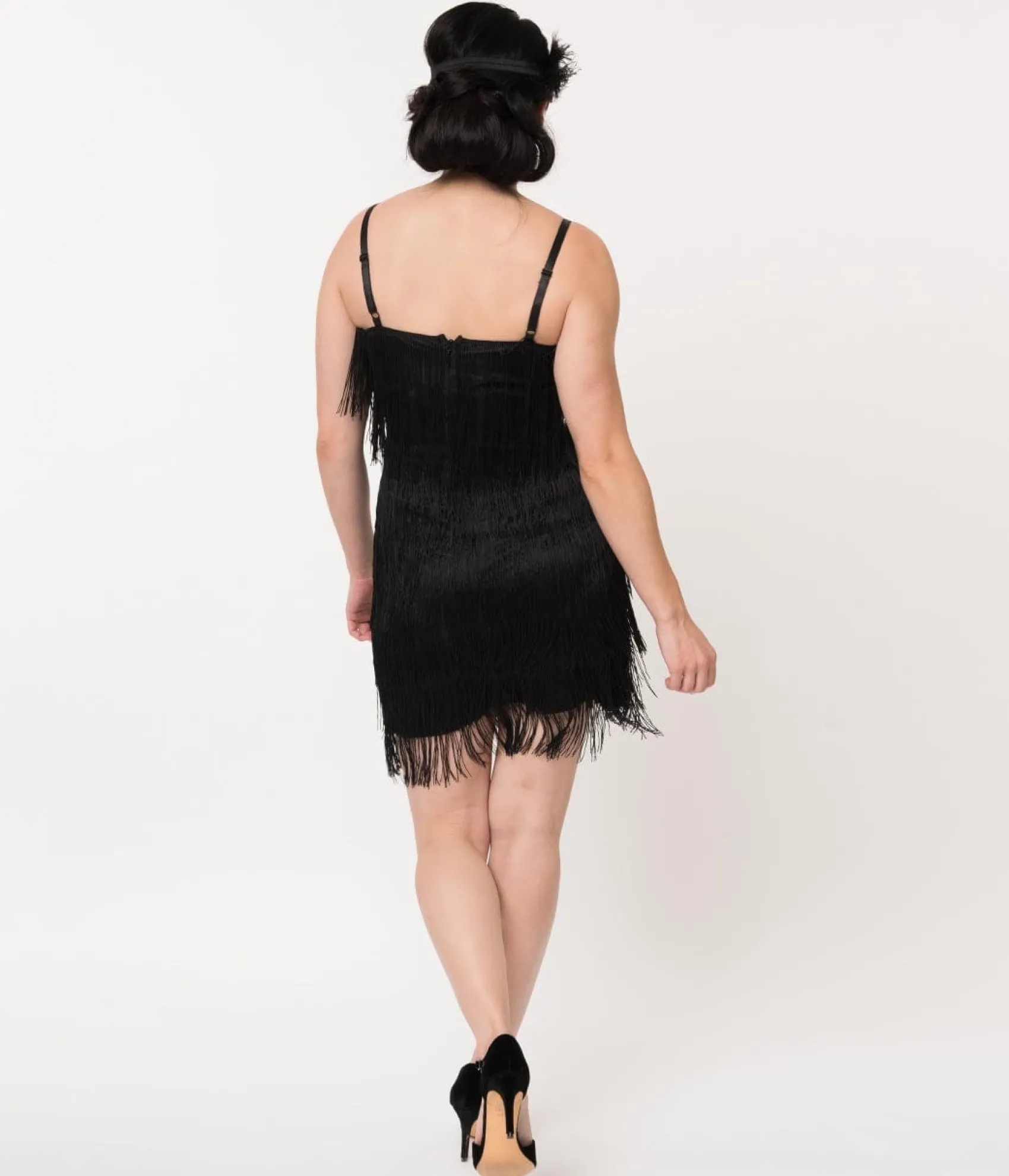 Unique Vintage 1920s Style Black Speakeasy Tiered Fringe Flapper Dress Hot