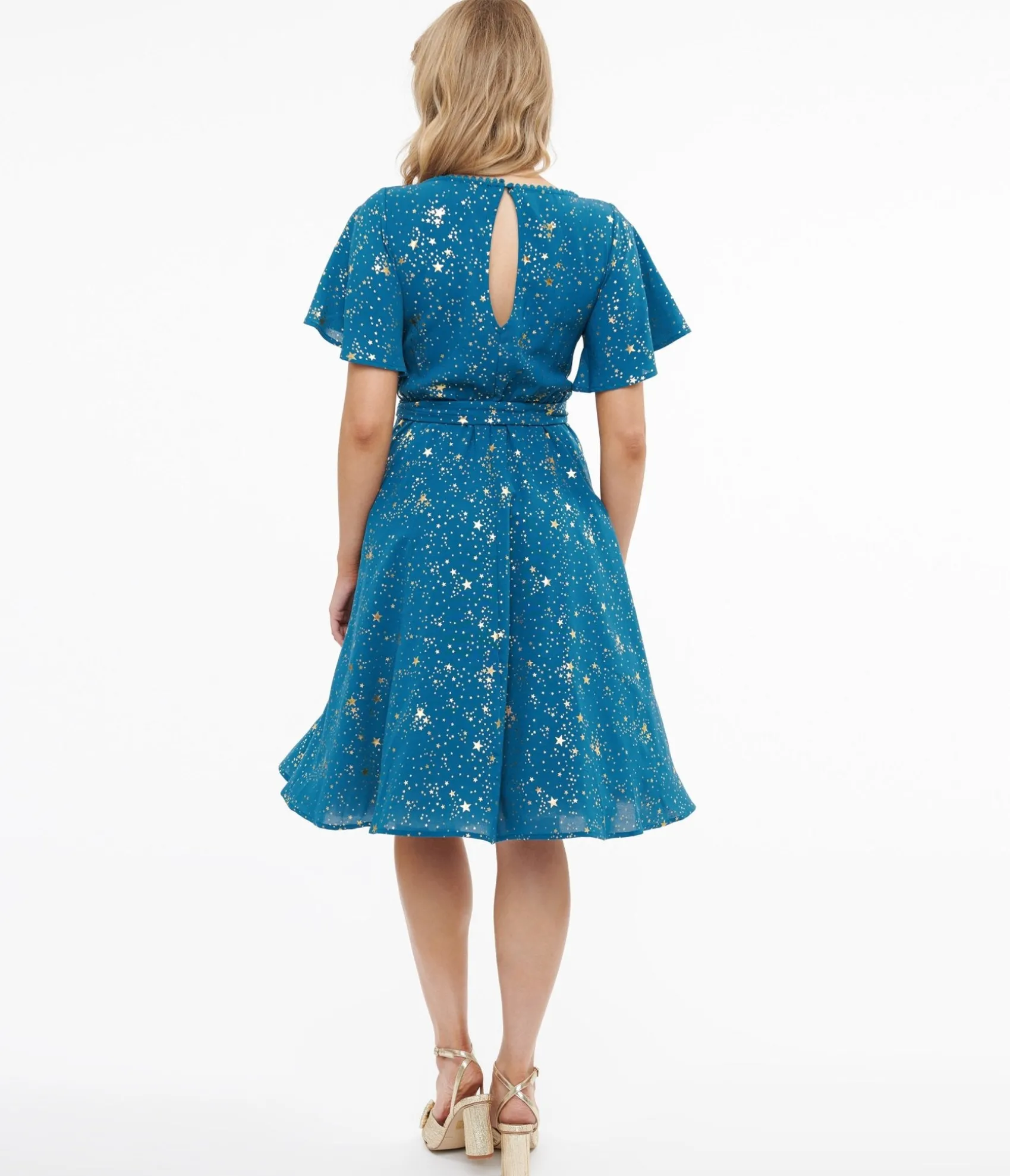 Unique Vintage 1930s Teal & Gold Star Swing Dress Store