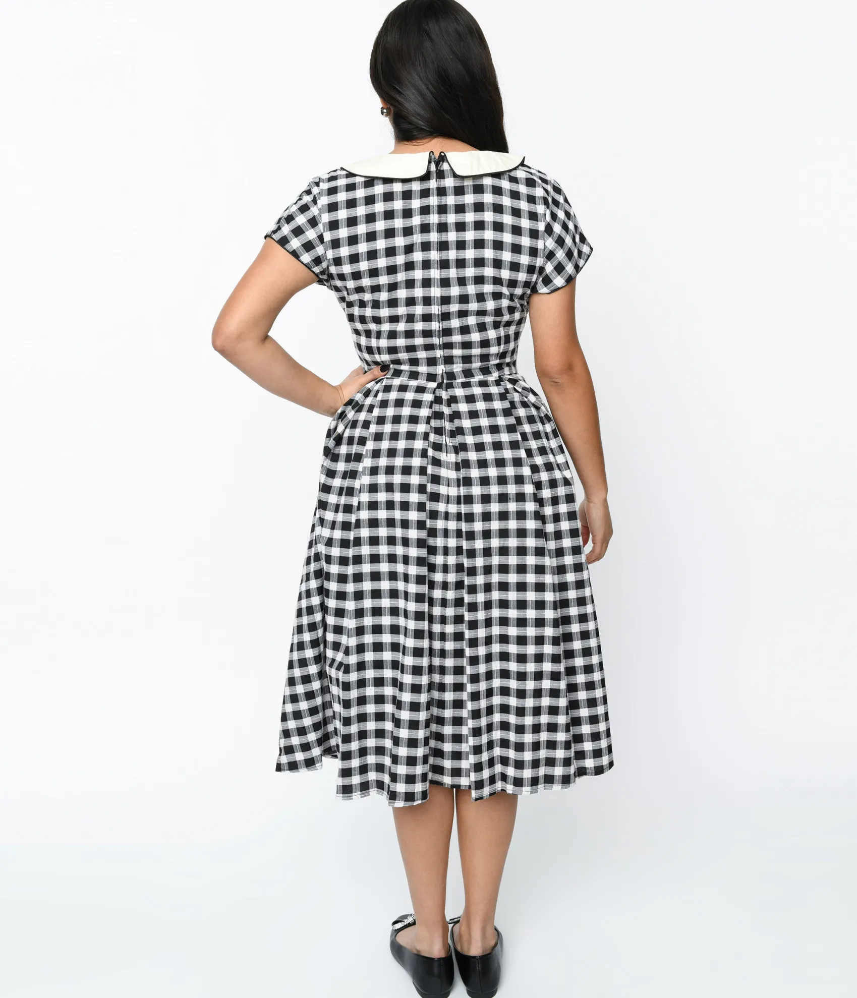 Unique Vintage 1950s White & Black Gingham Swing Dress Best