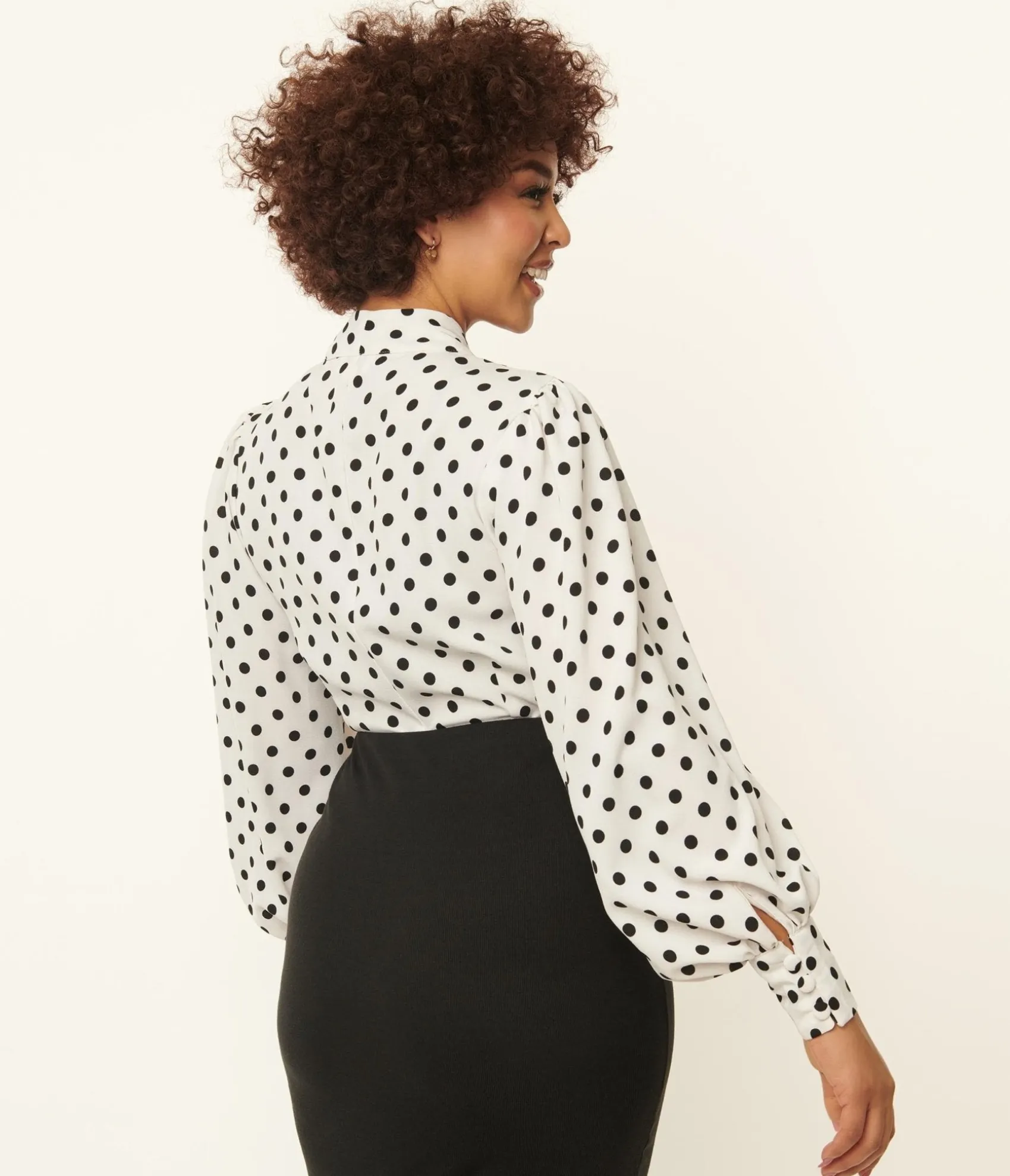 Unique Vintage 1940s White & Black Polka Dot Neck Tie Gwen Blouse Online
