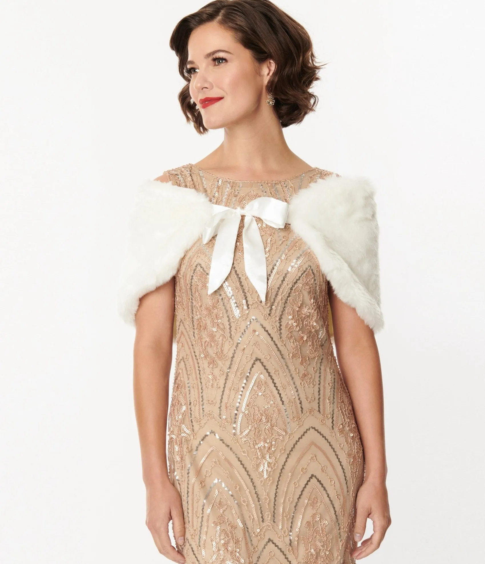 Unique Vintage 1920s White Faux Fur Ribbon Shawl Outlet